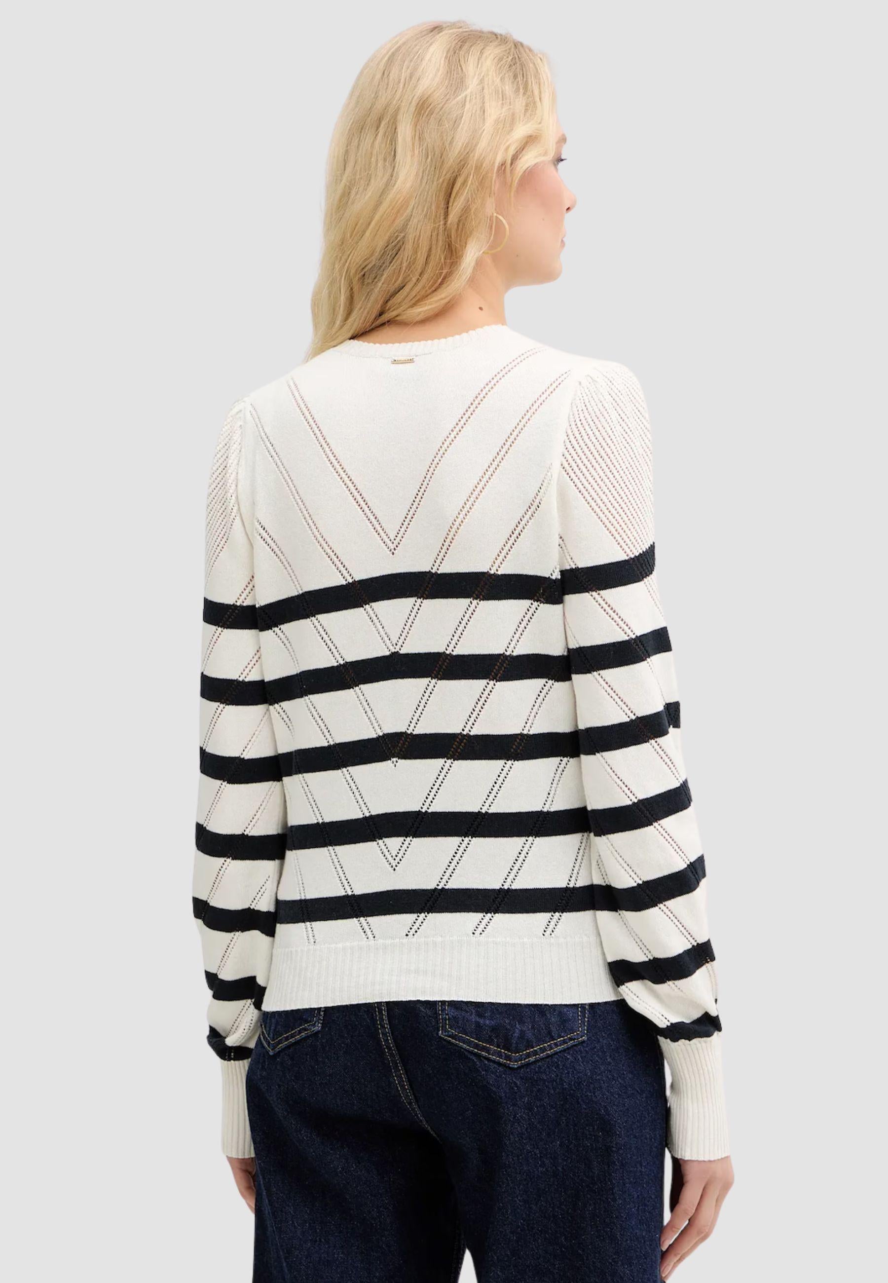 Maglia girocollo a righe in cotone e cashmere