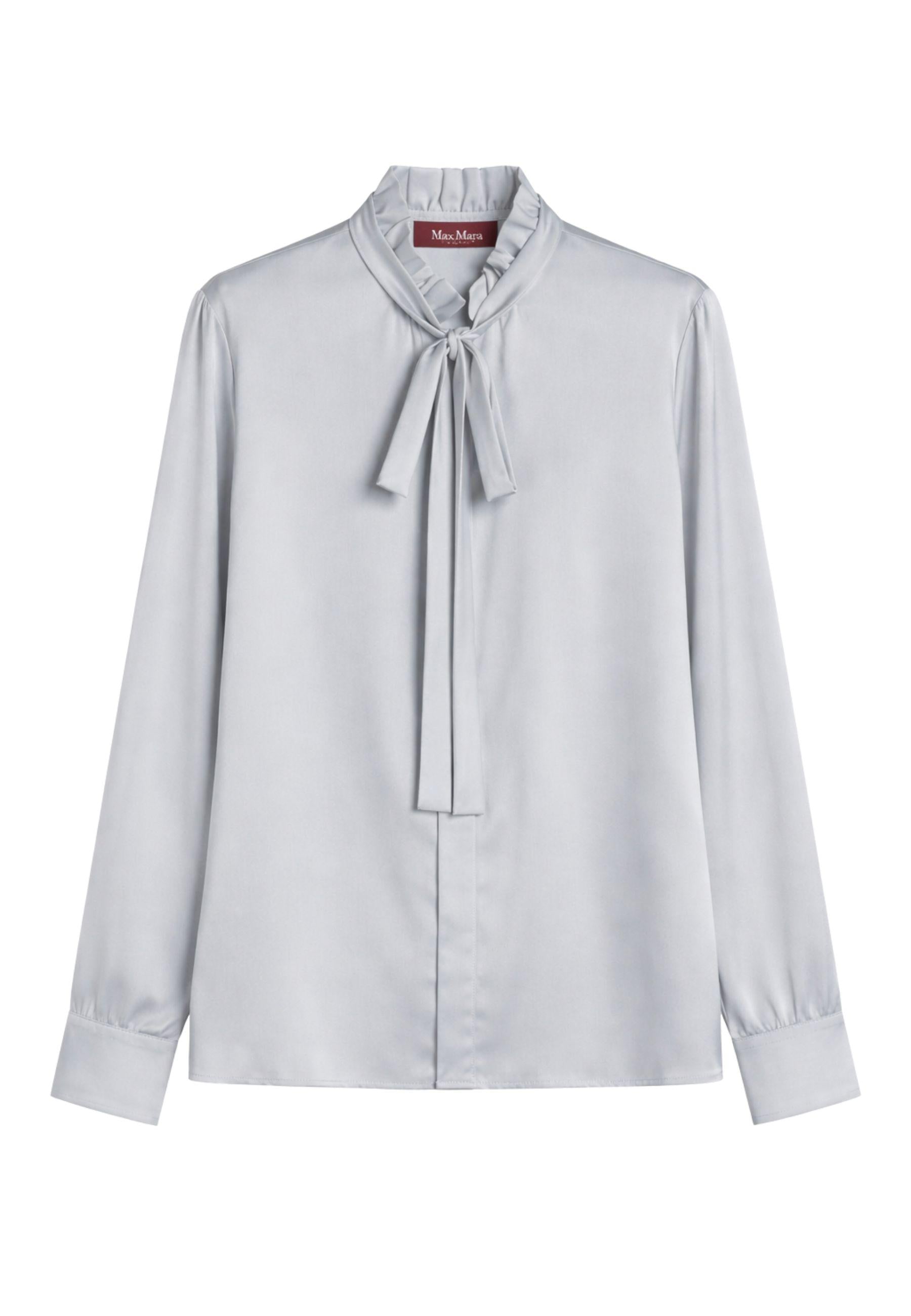 Blusa in raso di seta stretch con fiocco - Grigio perla