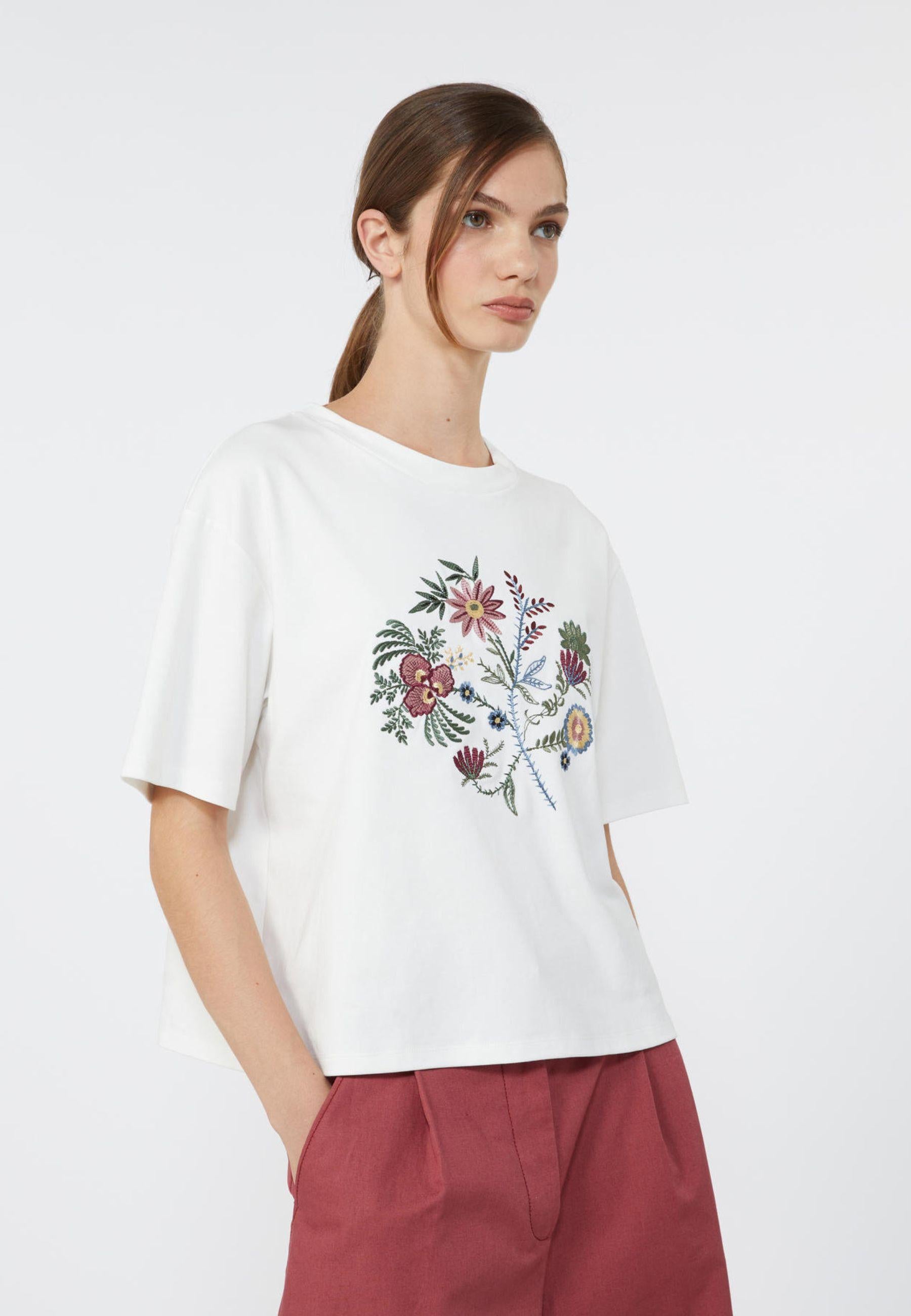 Weekend Max Mara - T-shirt in jersey interlock di puro cotone con ricamo