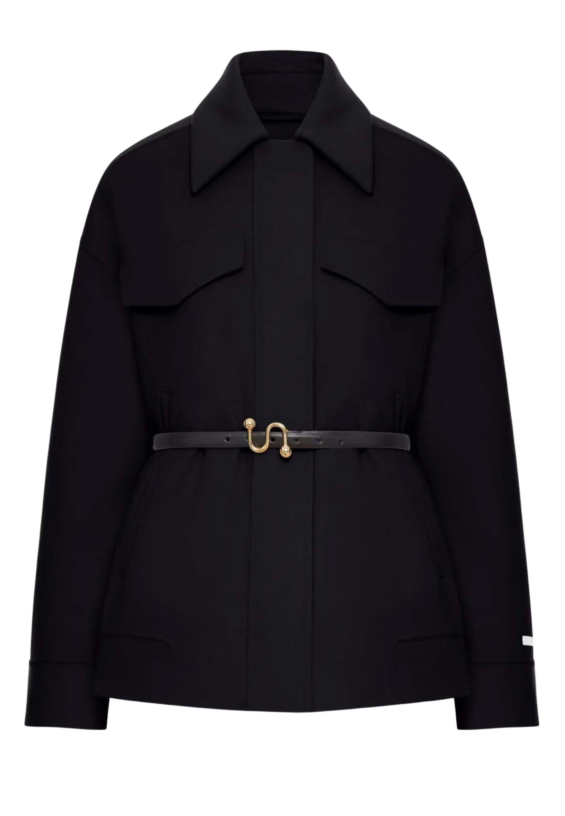 Sportmax Caban in lana vergine con cintura in pelle