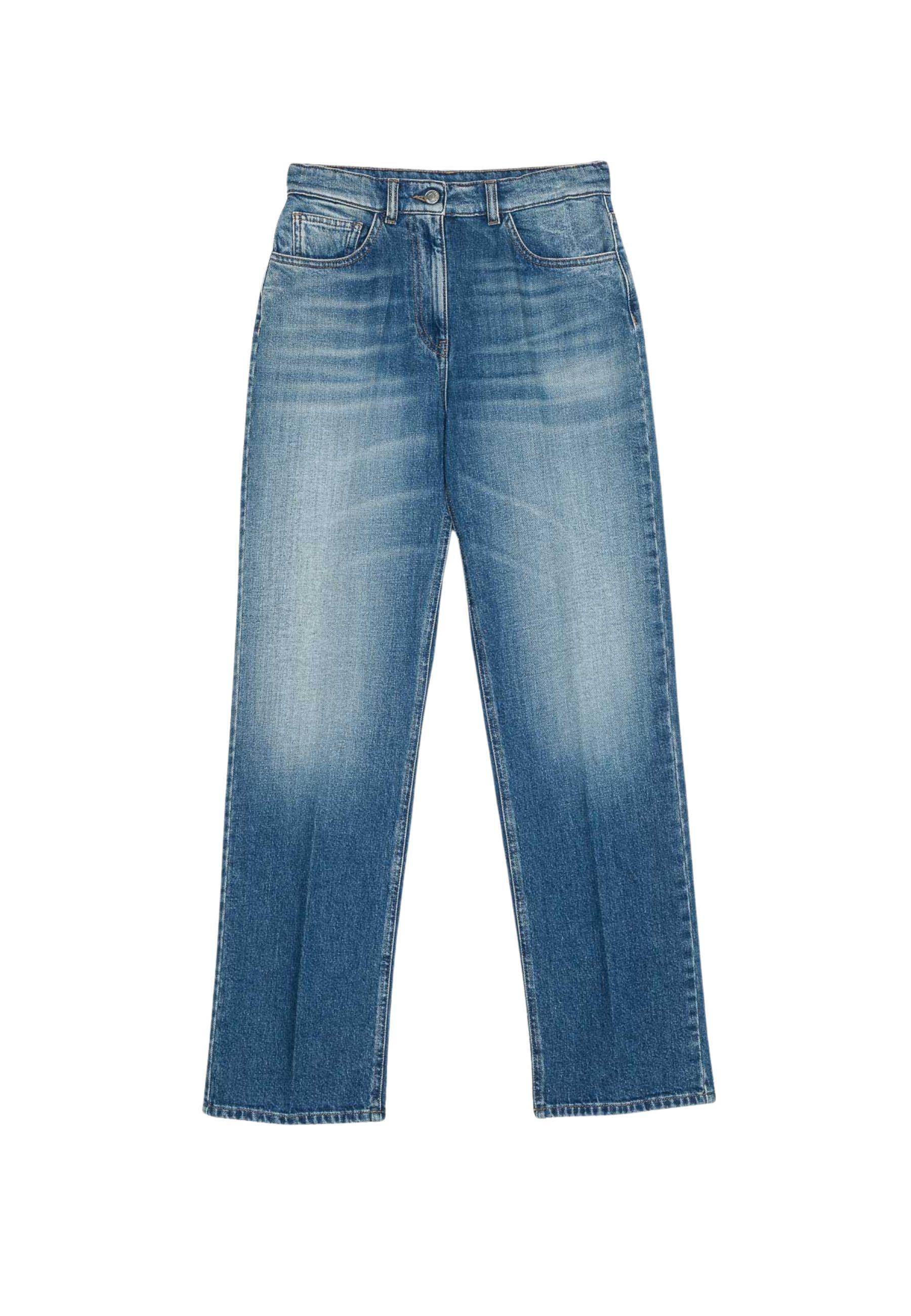 Jeans blu con ricamo del logo