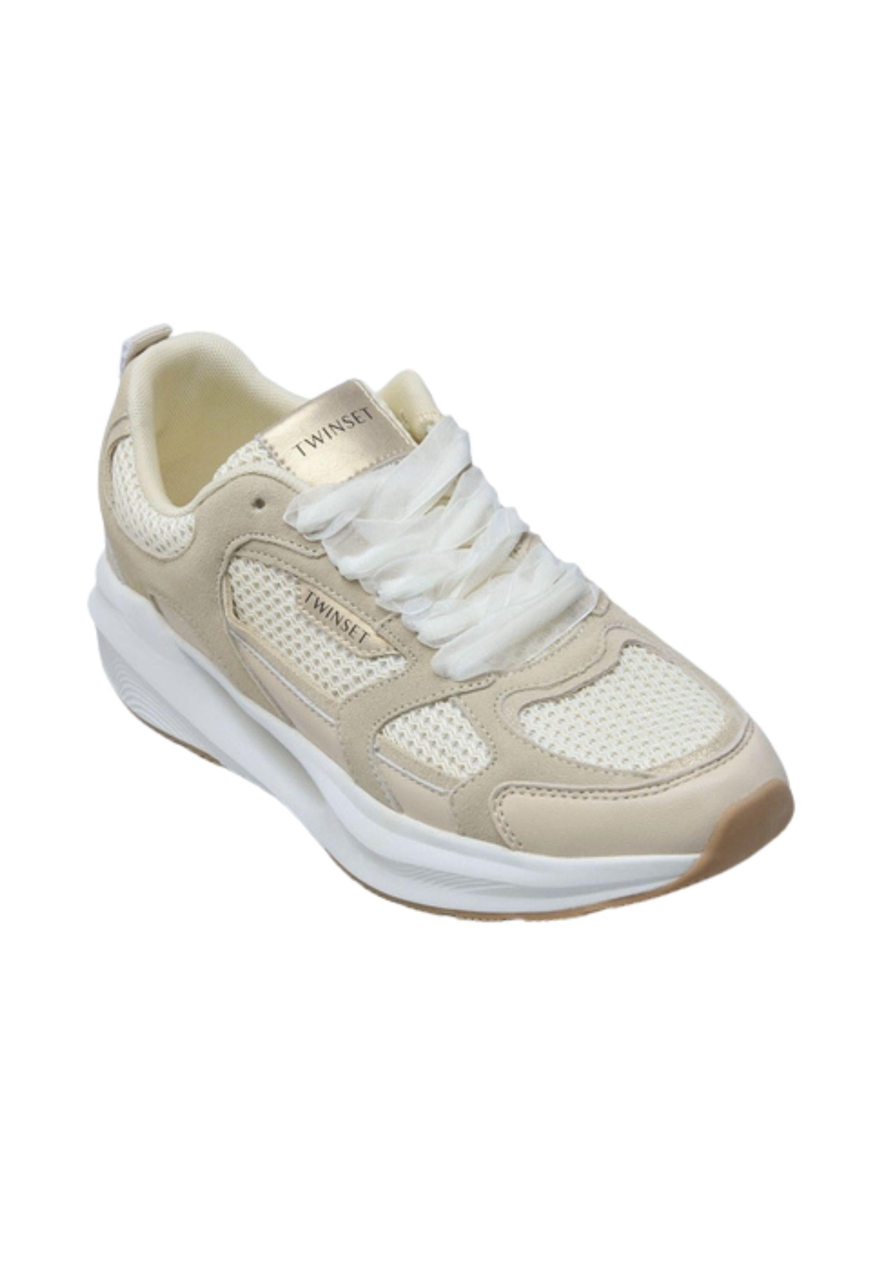 Sneakers platform in pelle e mesh