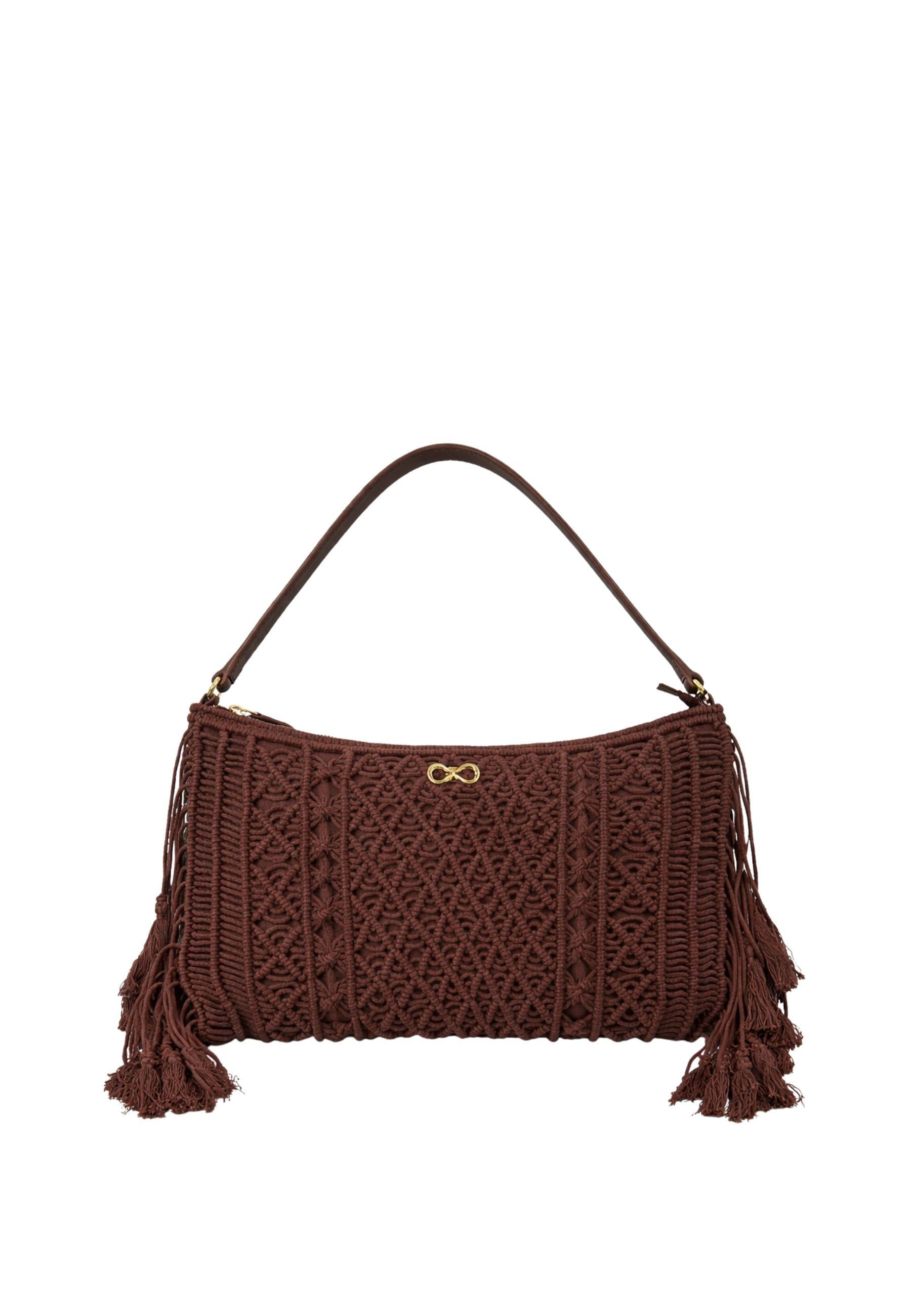 Borsa in macramè con dettagli in pelle