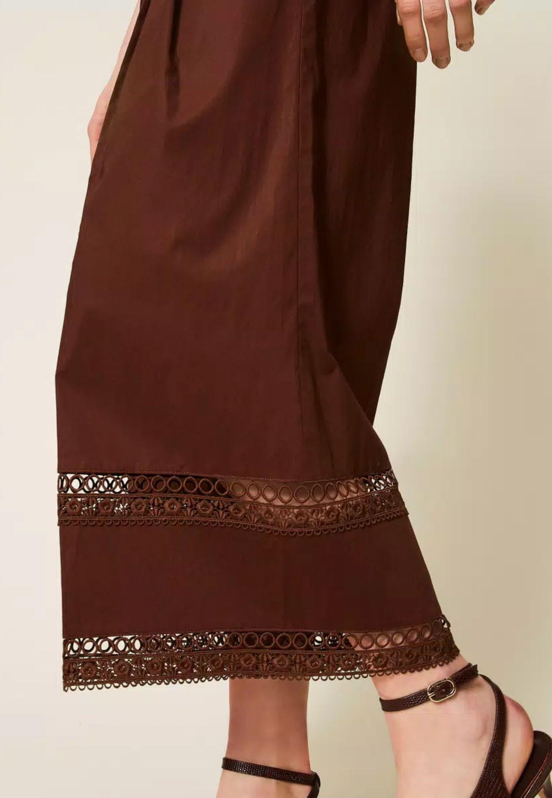 Twinset - Pantaloni Ampi in Popeline con Ricamo