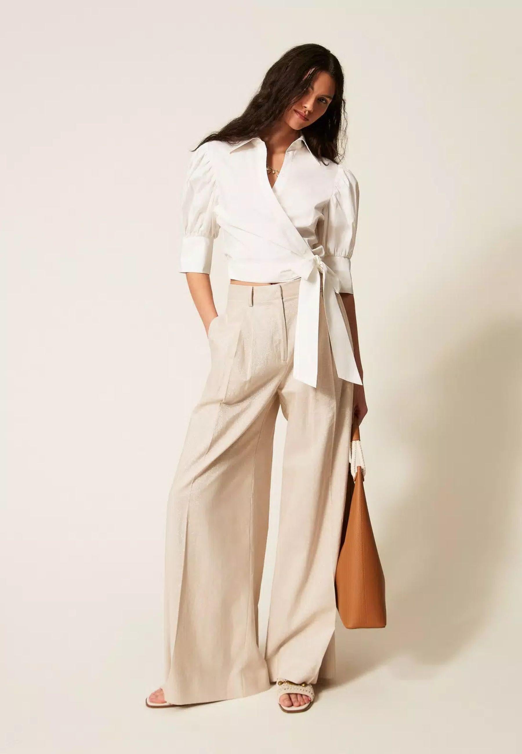 Actitude Camicia a Portafoglio in Popeline di Cotone Stretch