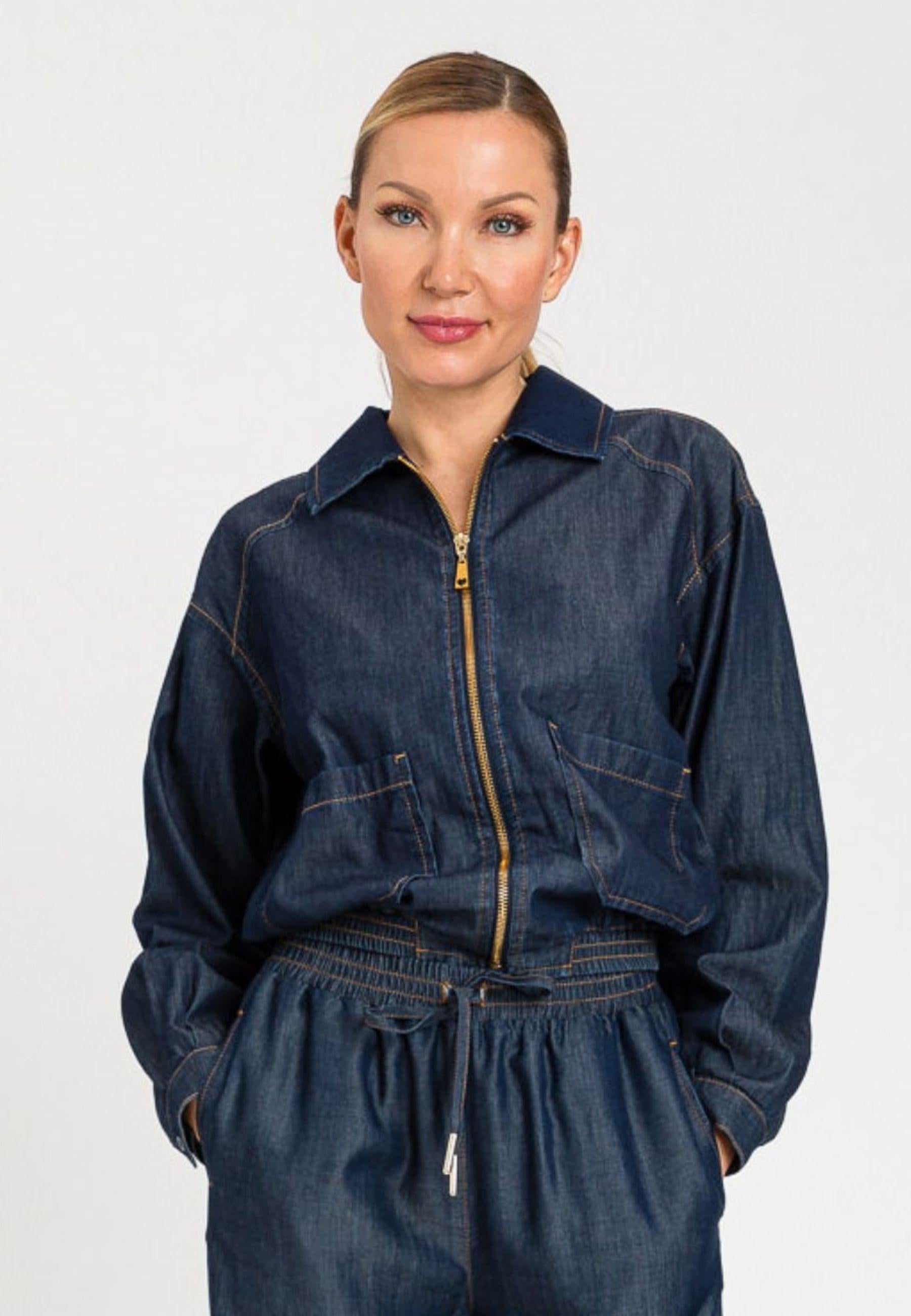 Giacca corta in chambray con zip