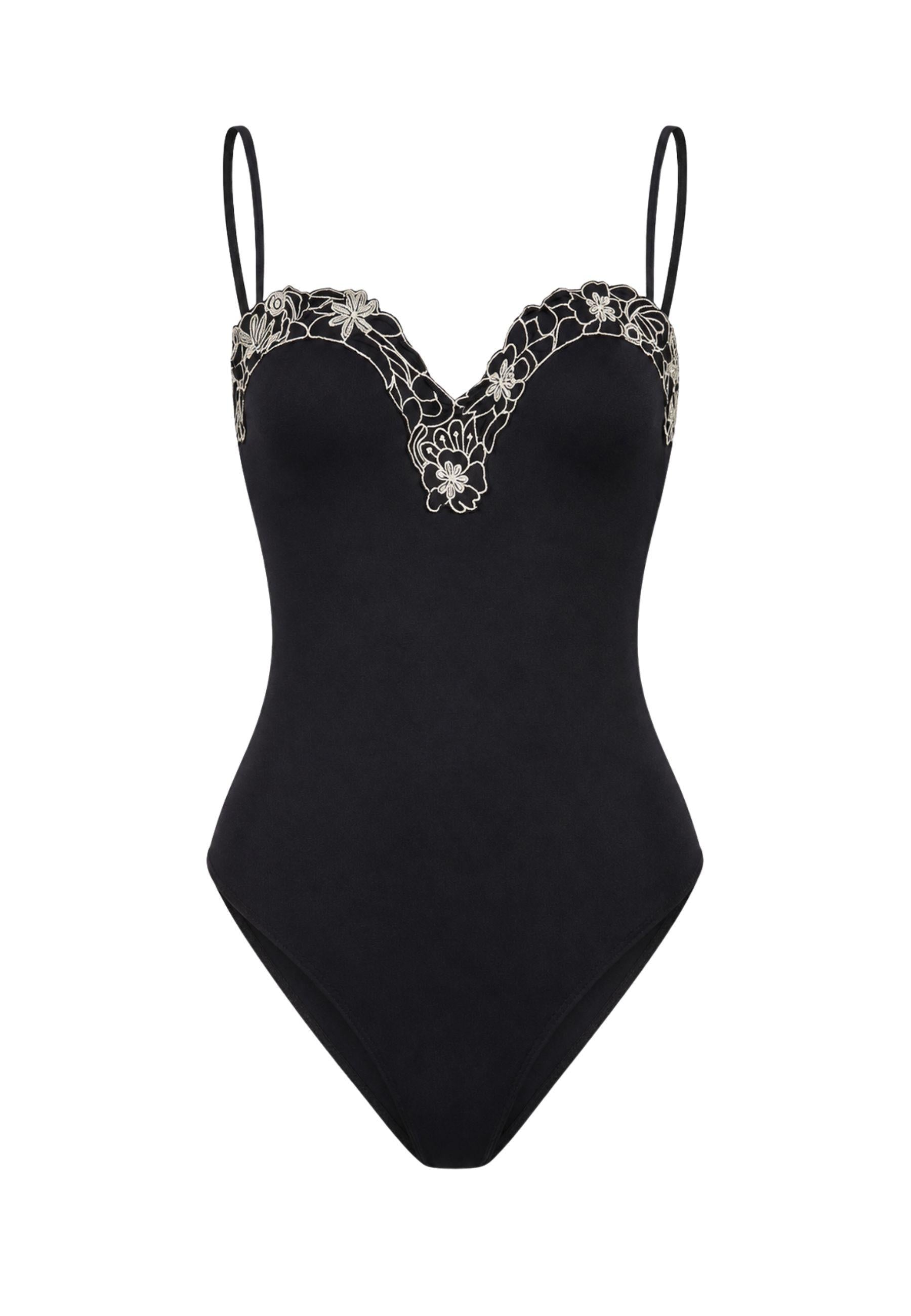 Costume Intero Twinset Nero con Ricamo Floreale