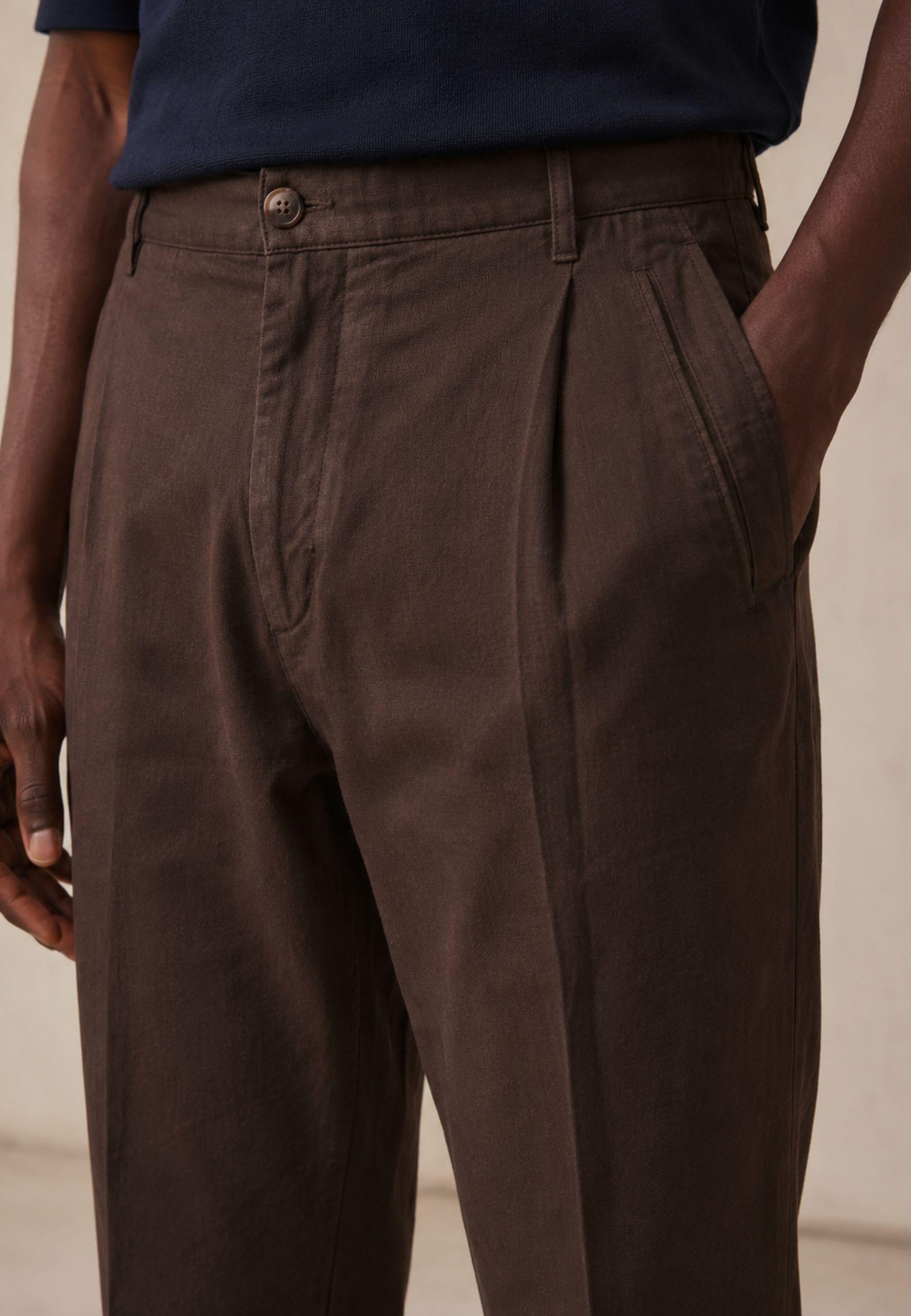 Pantalone Briglia 1949 in puro lino 100% - Marrone scuro
