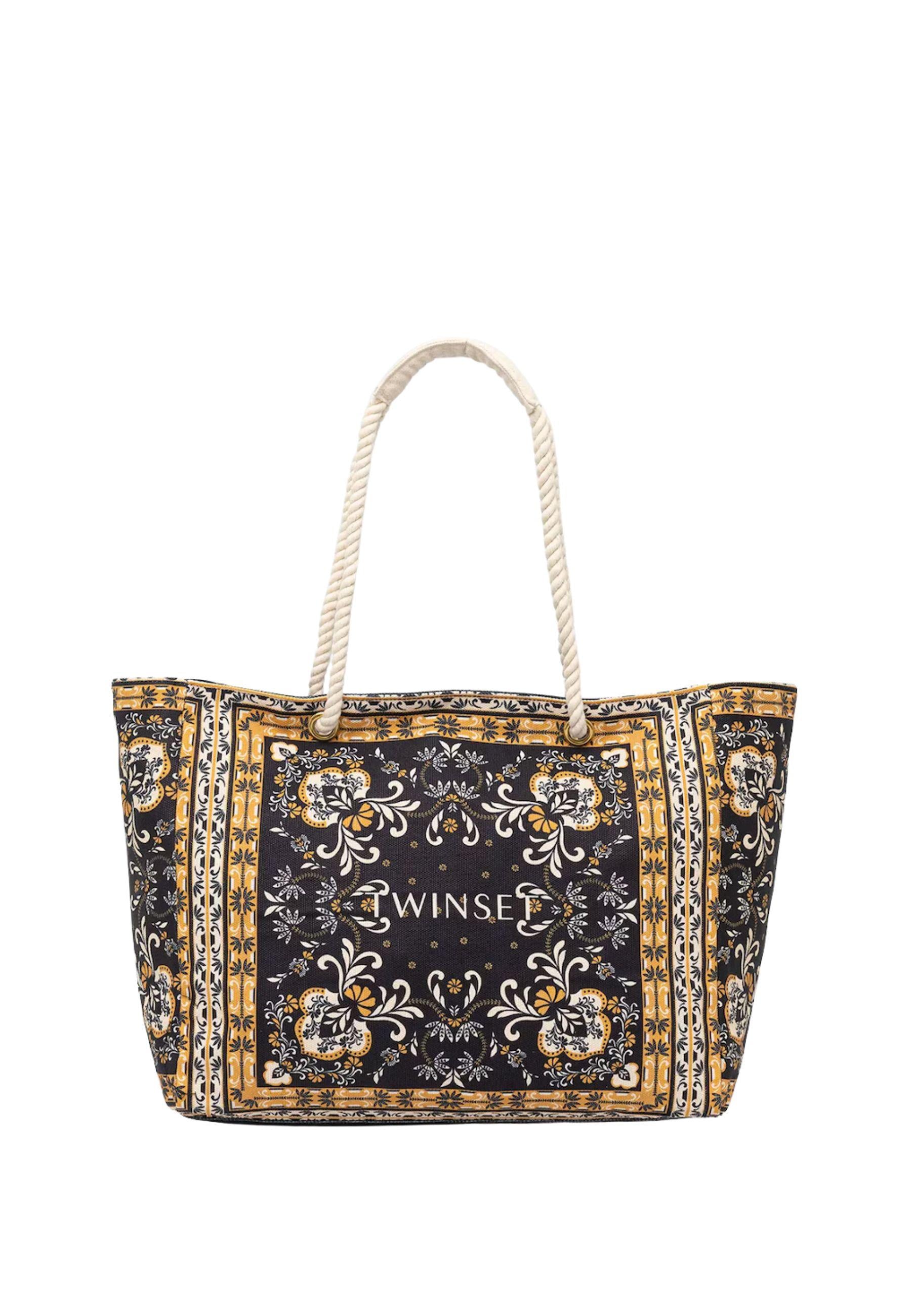 Borsa Shopper in Canvas con Stampa Foulard