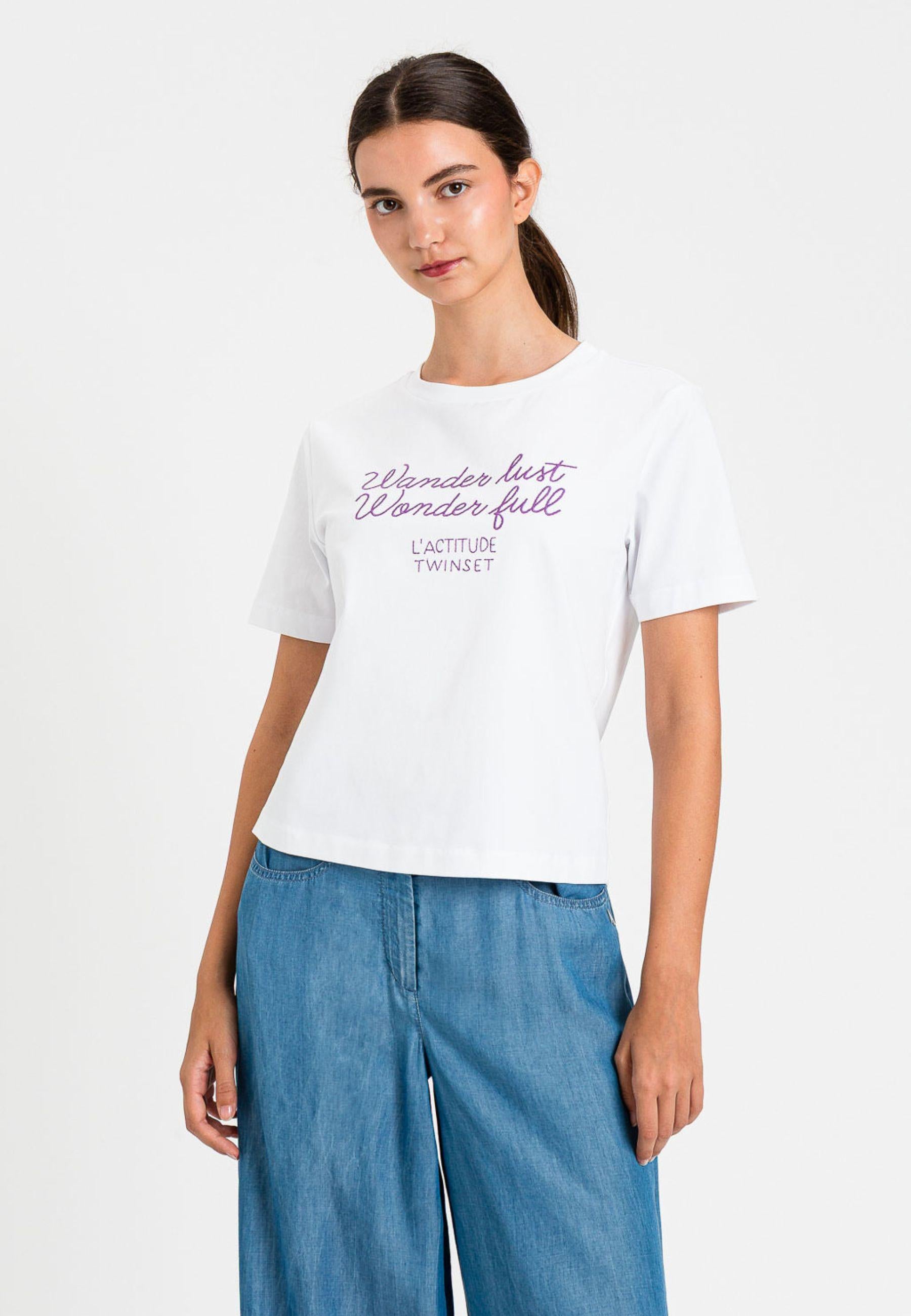 Twinset Actitude T-shirt con Stampa Lettering - Bianco