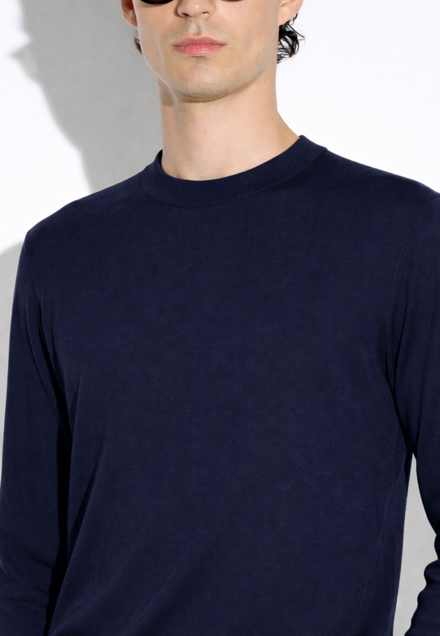 Paolo Pecora - Maglia girocollo in seta e cotone blu navy
