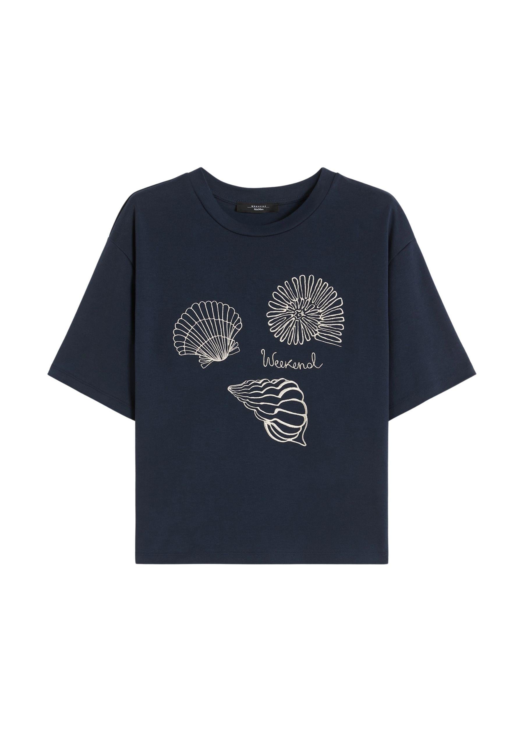 T-shirt boxy in puro cotone con stampa conchiglie