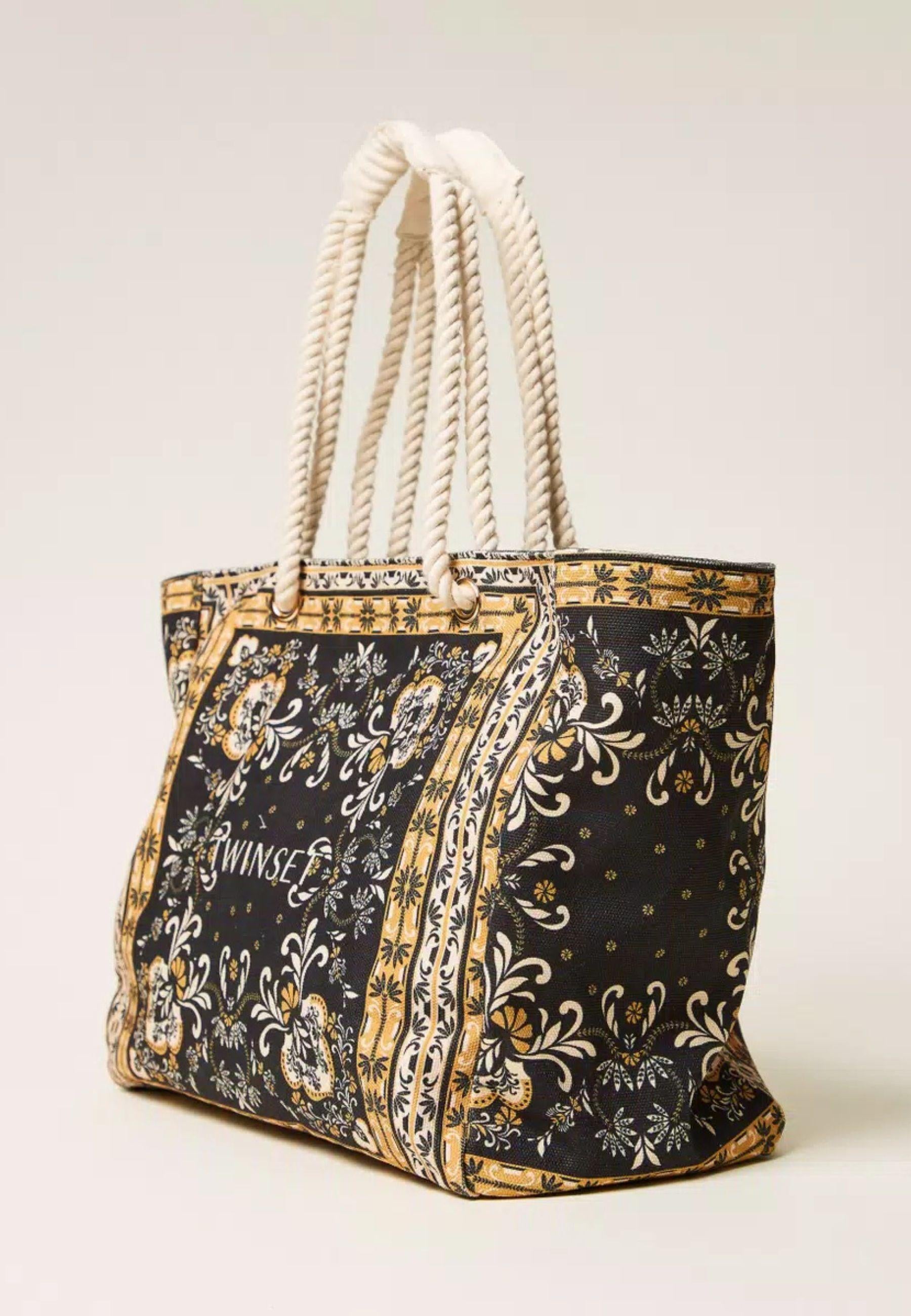Borsa Shopper in Canvas con Stampa Foulard