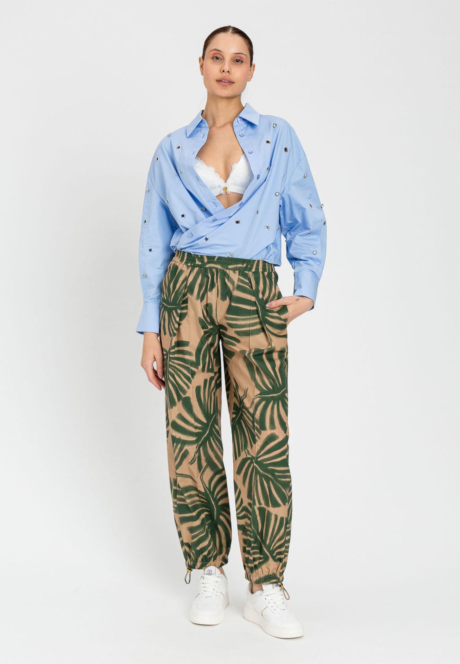 Camicia Oversize in Cotone con Applicazioni Gioiello