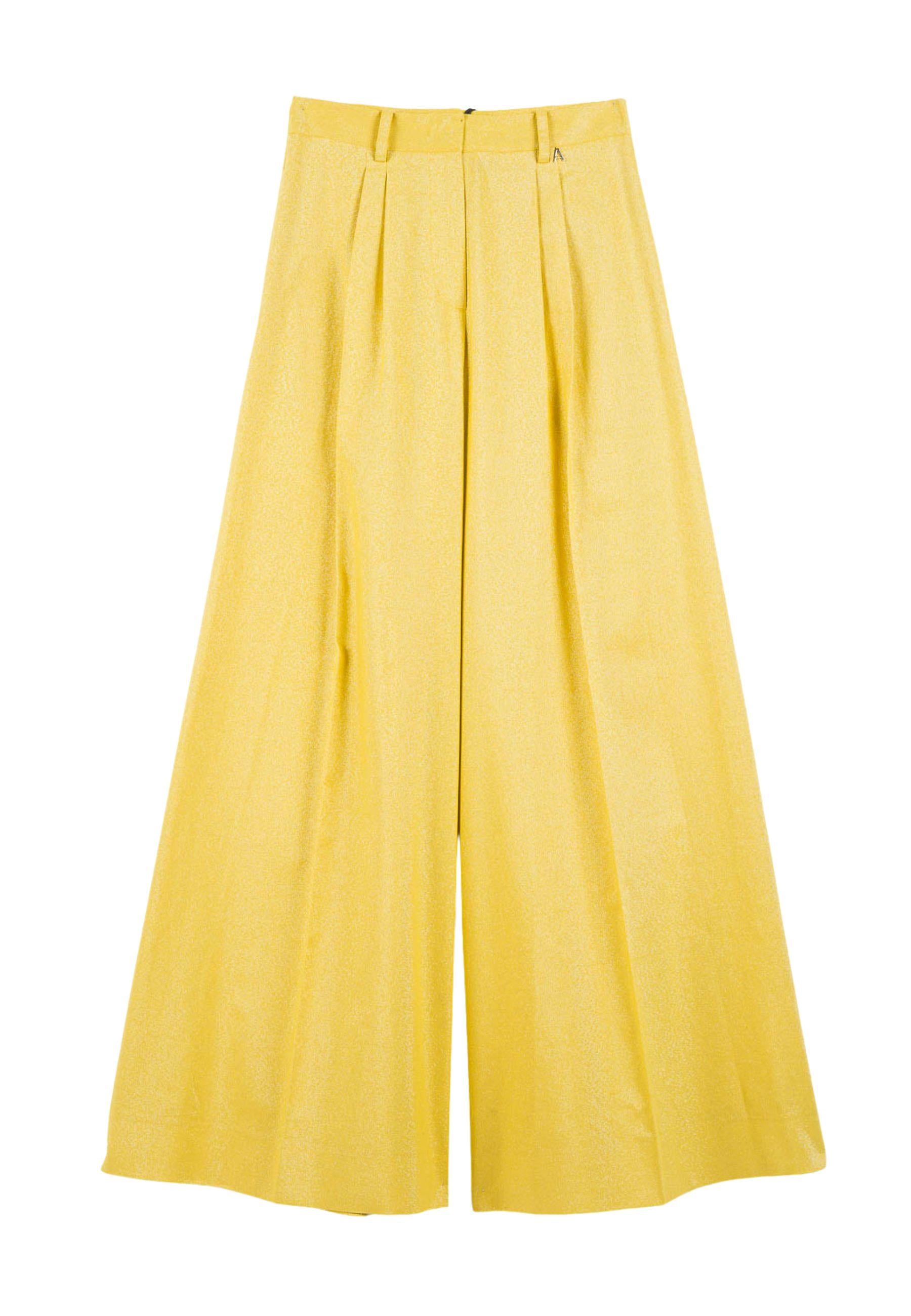 Twinset Pantaloni Palazzo in Cotone e Lino con Lurex - Giallo