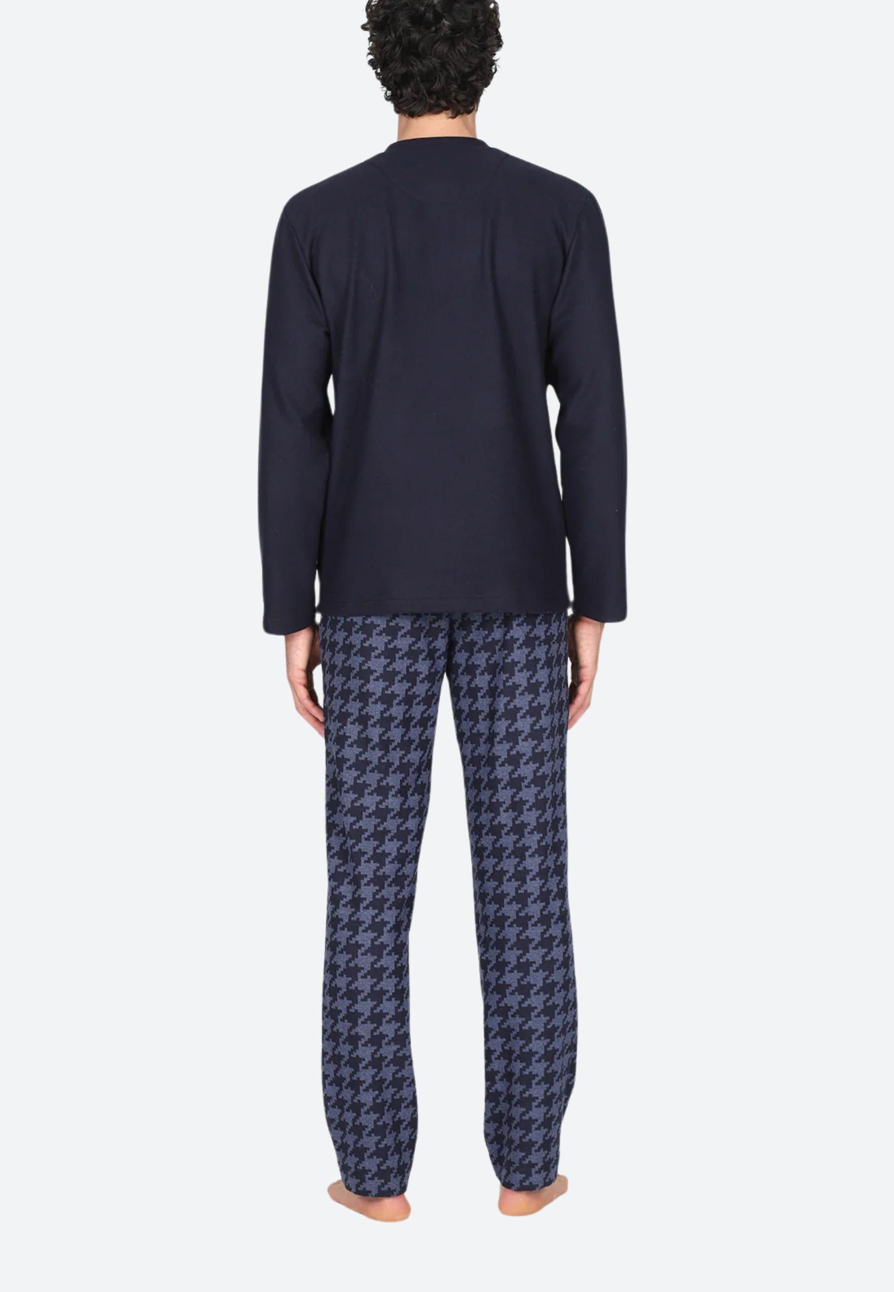 Pigiama senza polsini, in confortevole jacquard pantaloni fantasia pied de poule