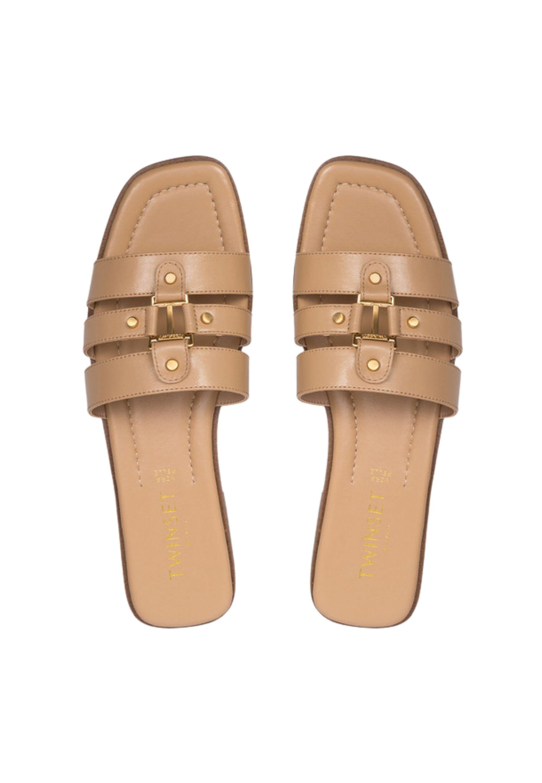 Sandali slide in pelle con logo