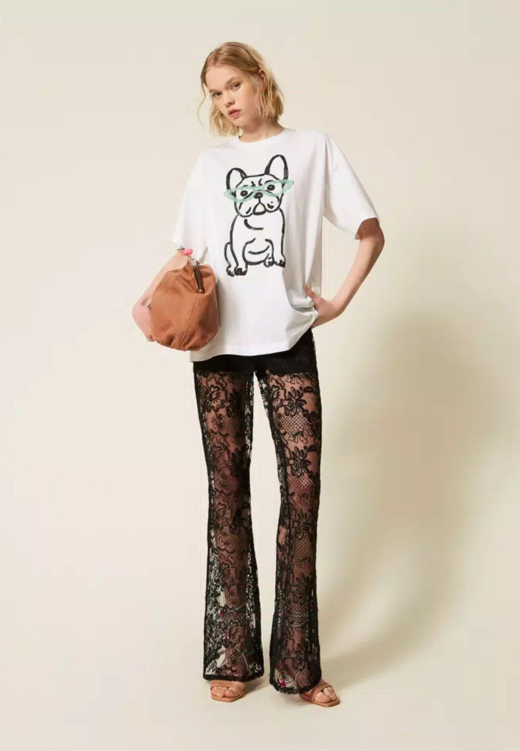 T-shirt Over Twinset Actitude x Myfo - stampa "Papers Bulldog"