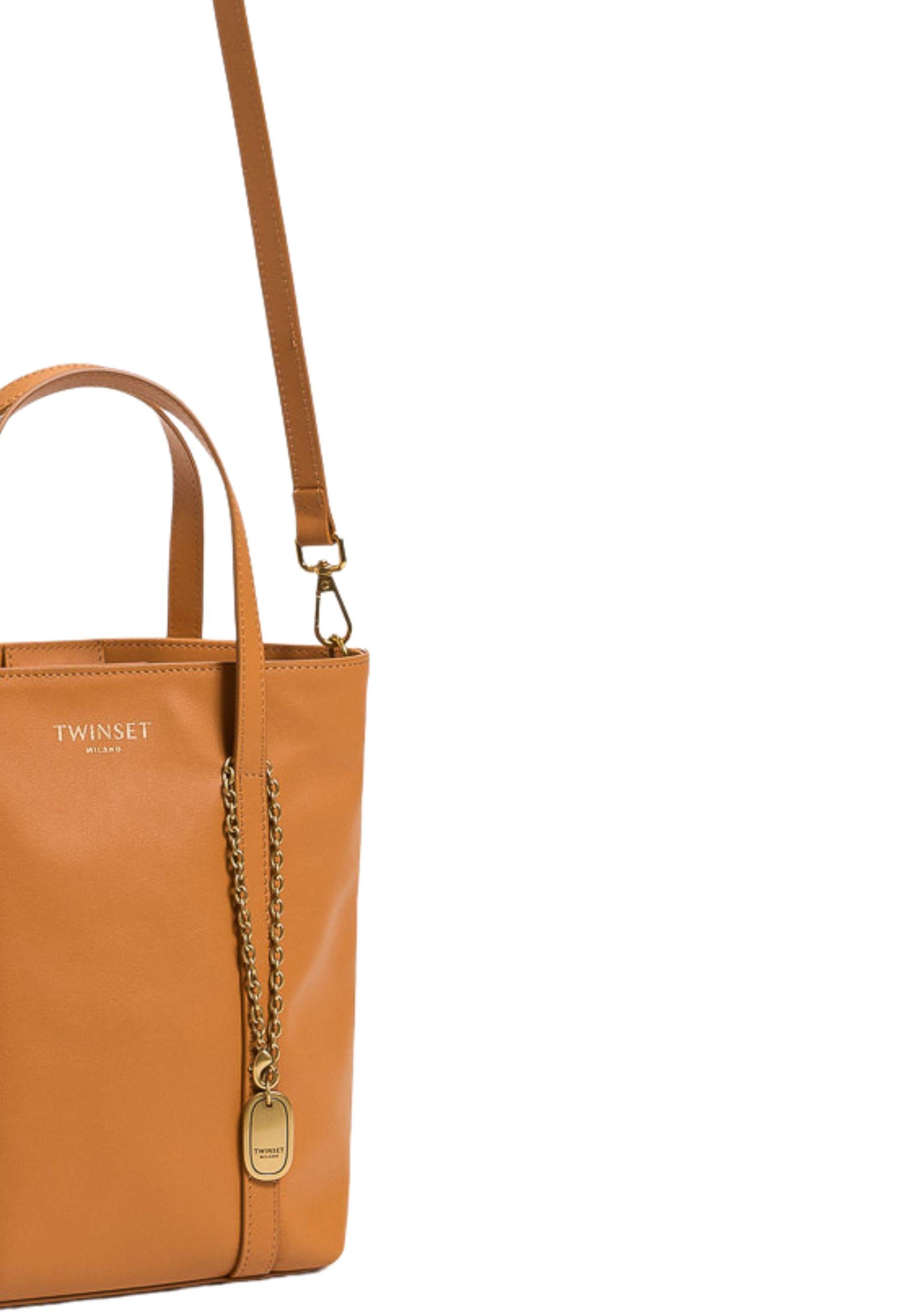 Borsa shopper in pelle con charm