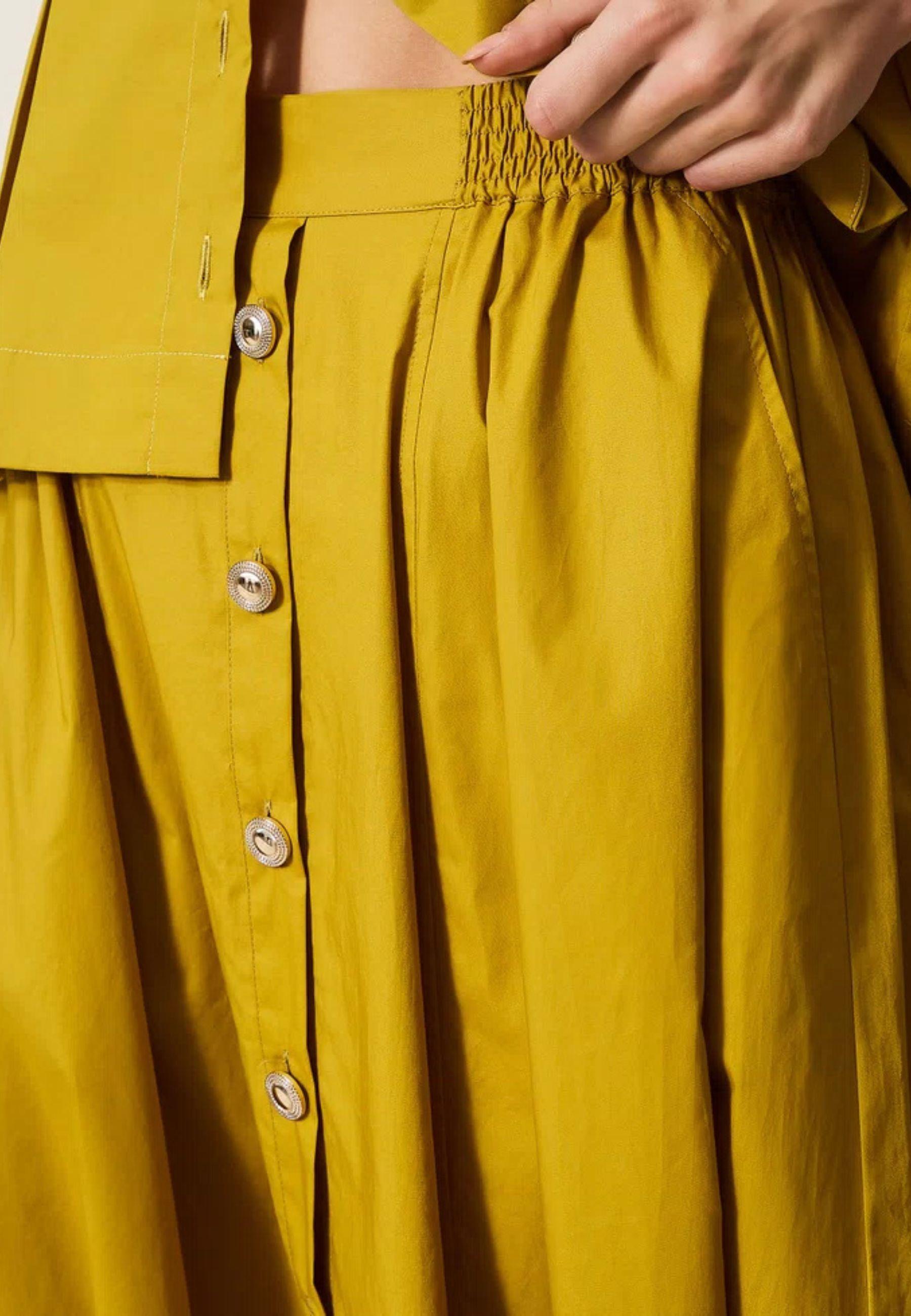 Gonna lunga in popeline di cotone stretch con bottoni