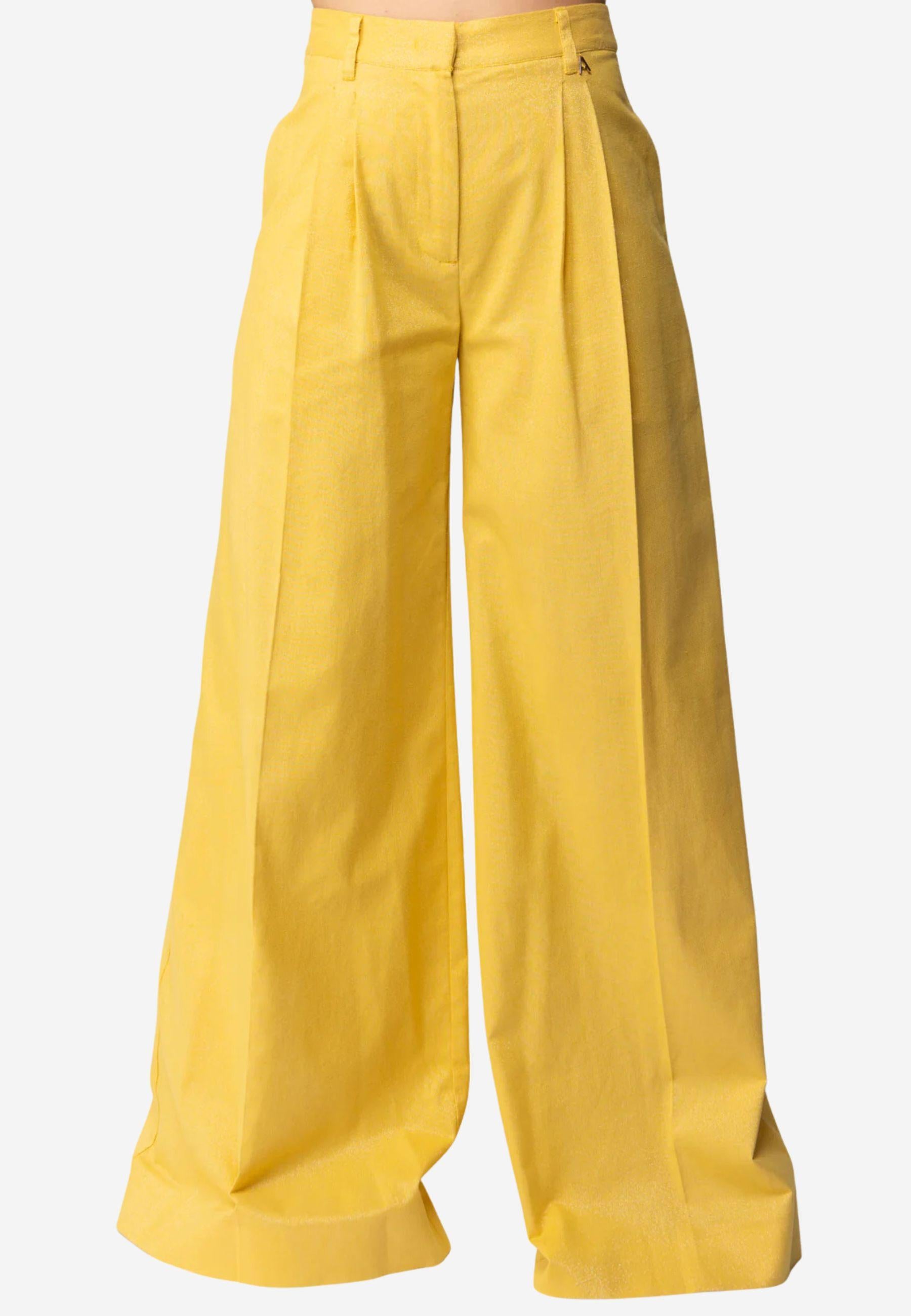 Twinset Pantaloni Palazzo in Cotone e Lino con Lurex - Giallo