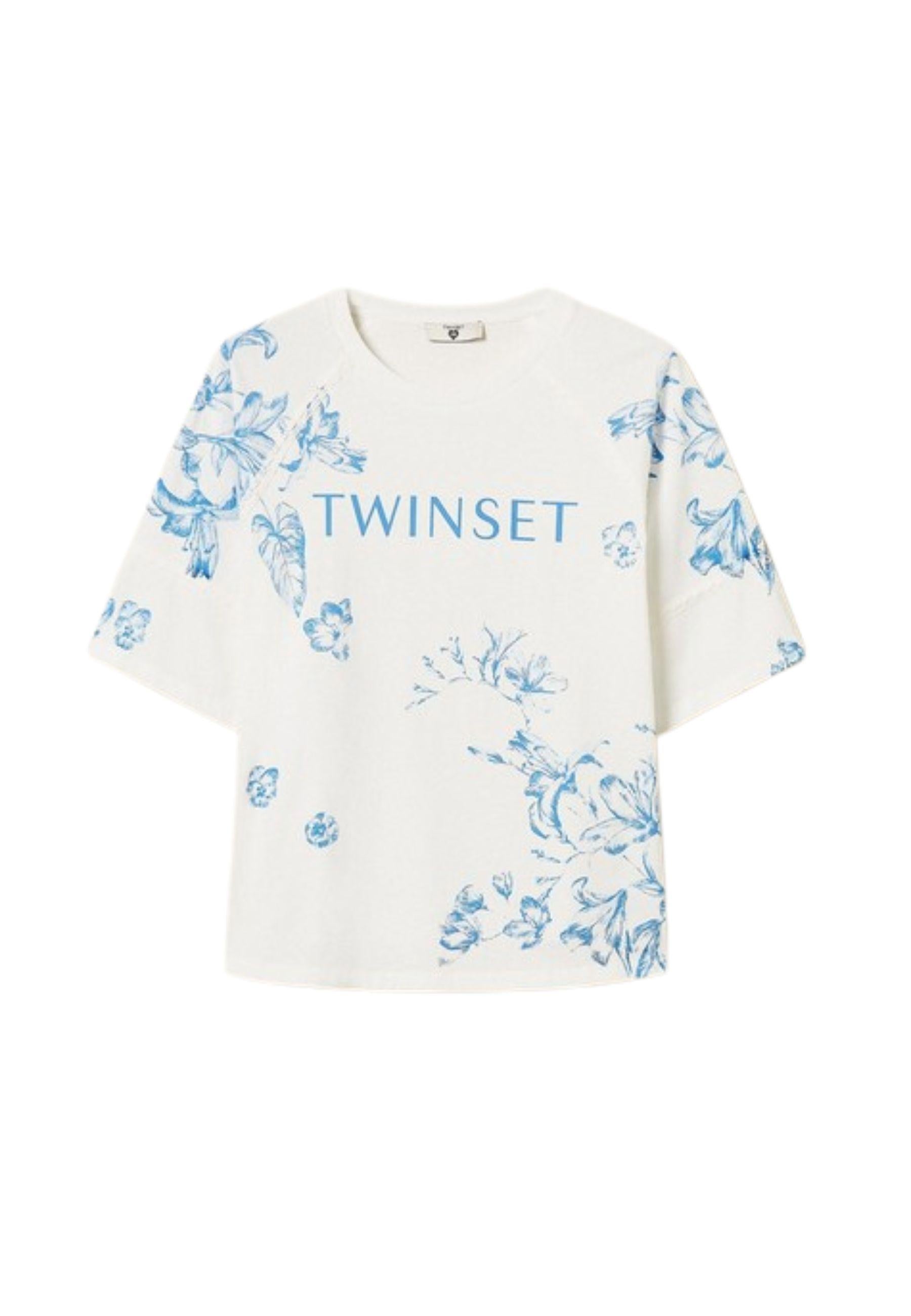 Twinset T-Shirt Toile de Jouy con Logo Lettering