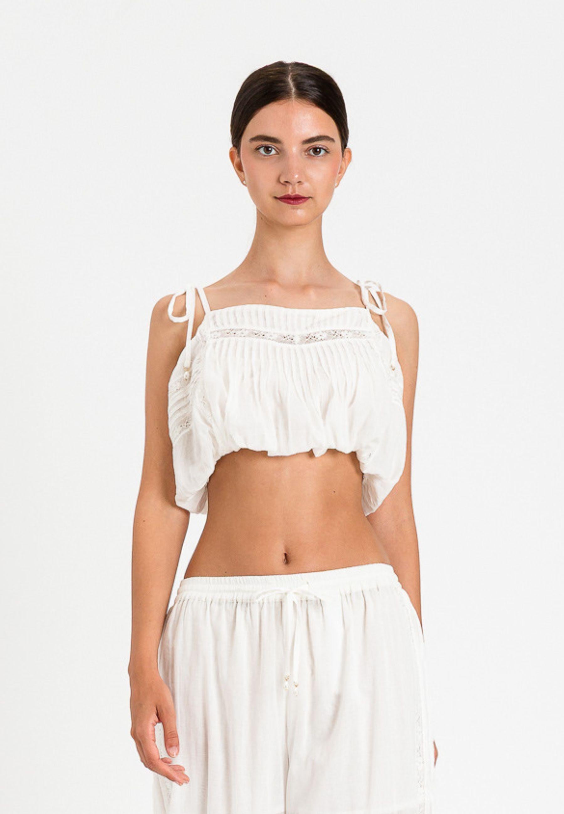 Top Twinset U&B in cotone con inserti in pizzo