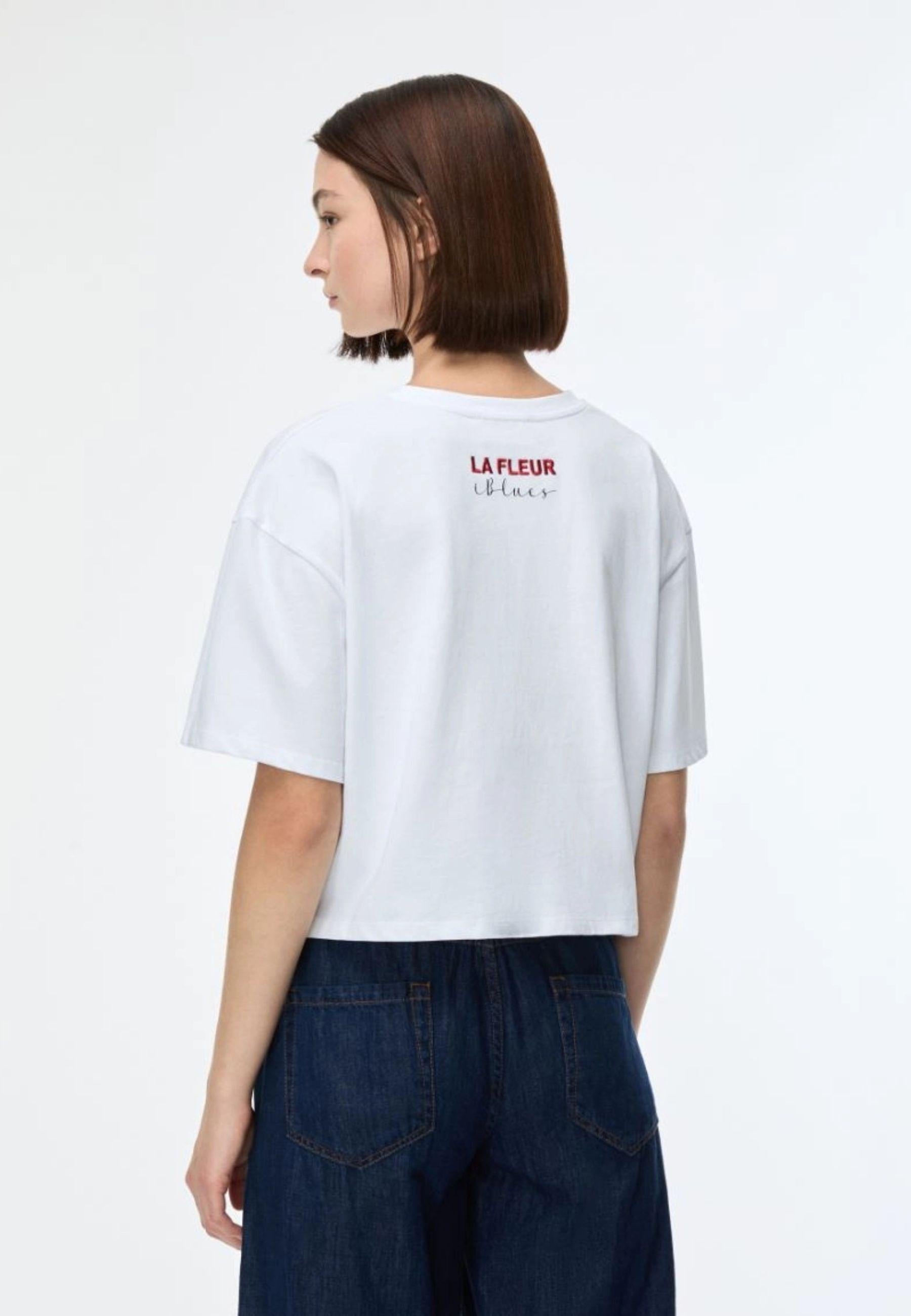 iBlues - T-shirt cropped in jersey di cotone con stampa e ricamo