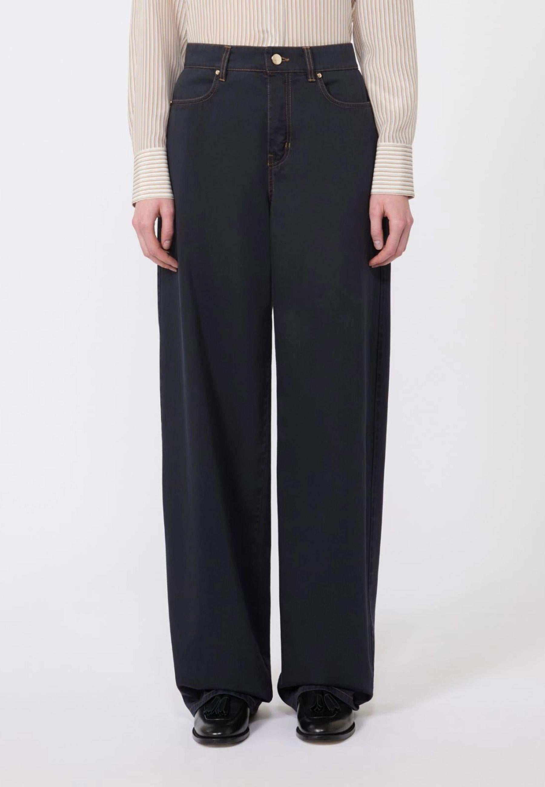 Max Mara - Pantalone baggy in raso di cotone blu