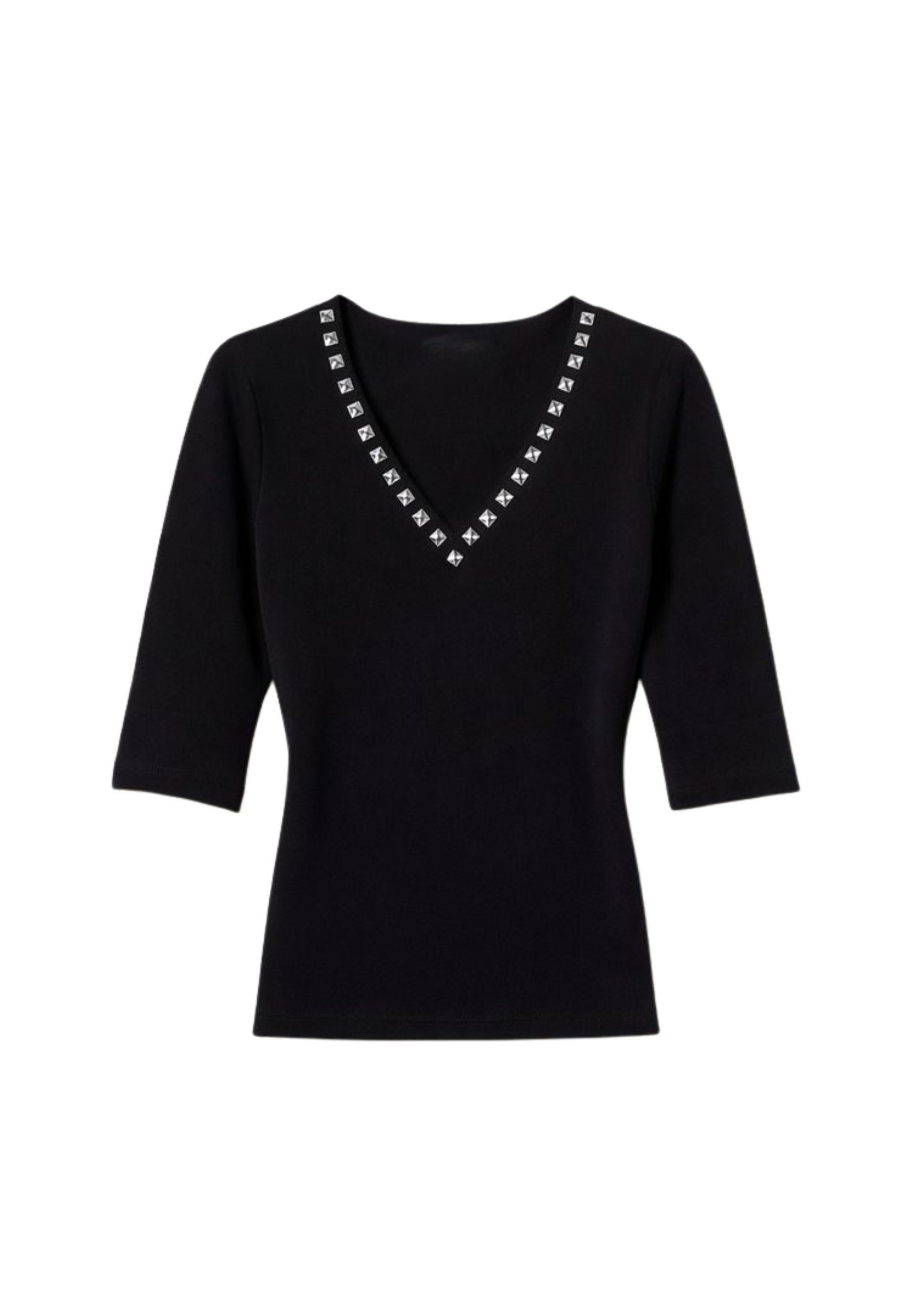 Maglia fitted con strass allo scollo - Actitude