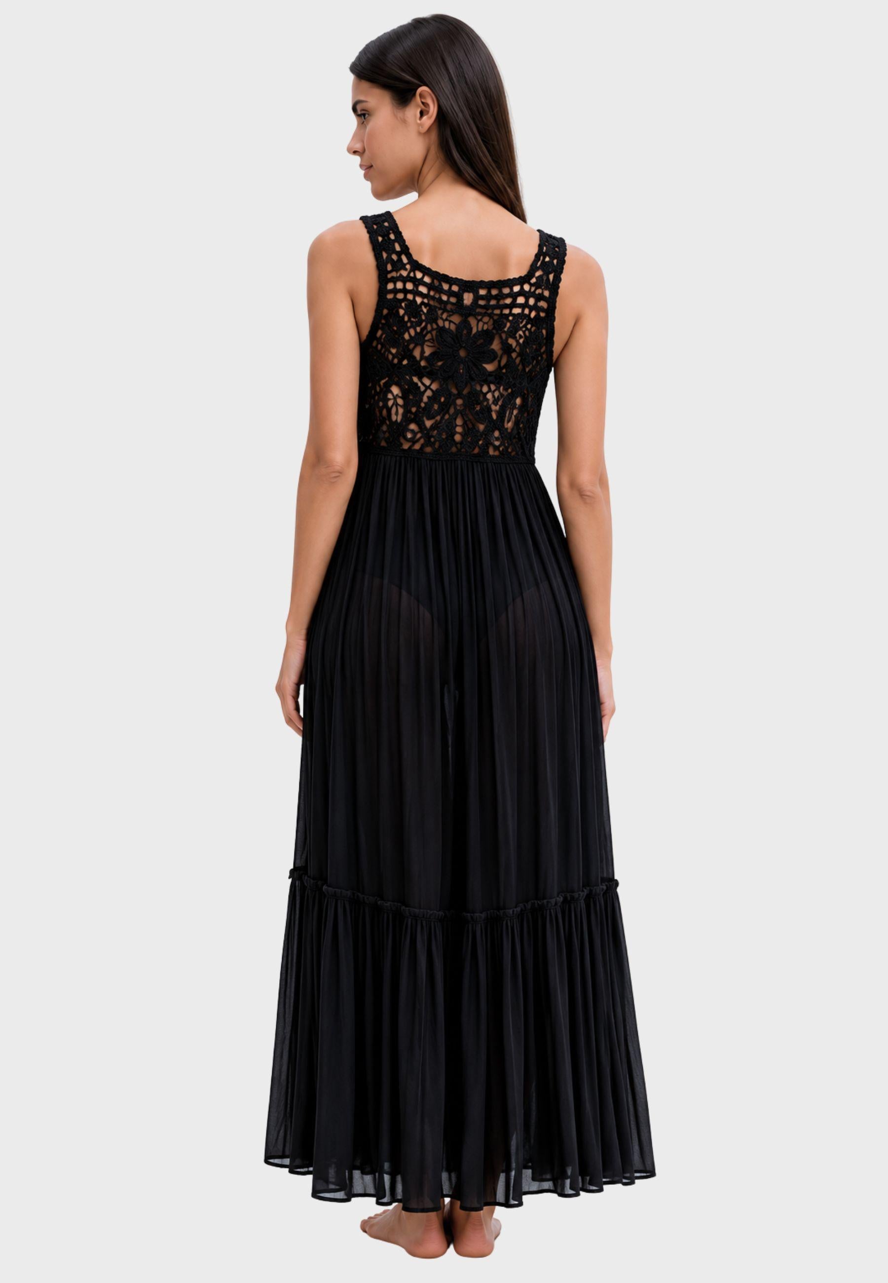 Caftano lungo crochet nero - Eleganza boho dal fascino sofisticato