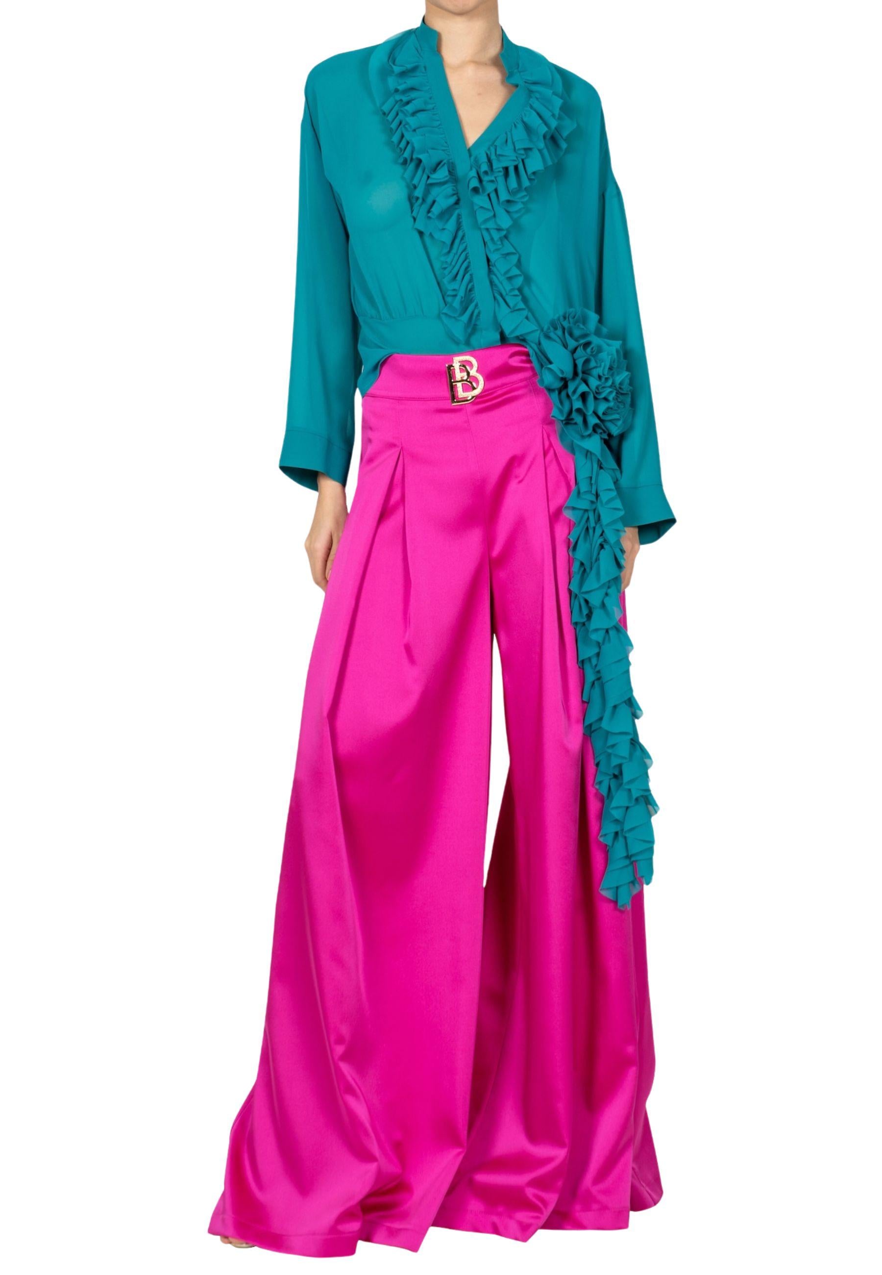 Pantalone in raso elegante over con logo metallico dorato - Babylon