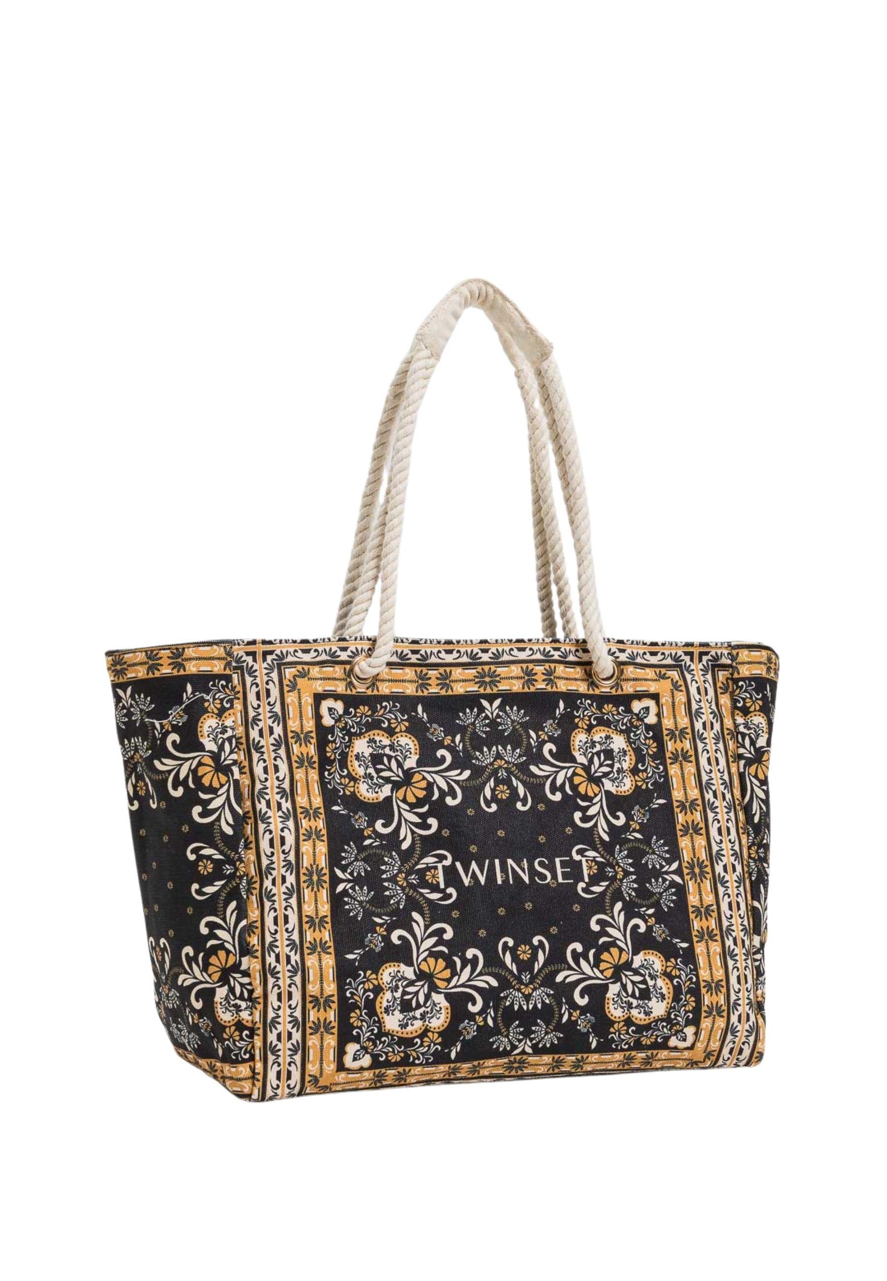 Borsa Shopper in Canvas con Stampa Foulard