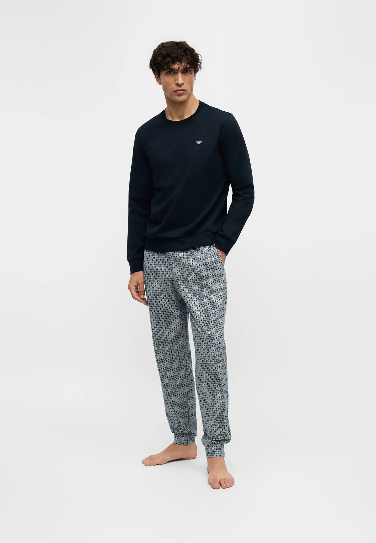 Emporio Armani - Pigiama Lungo in Cotone con Pantaloni Fantasia