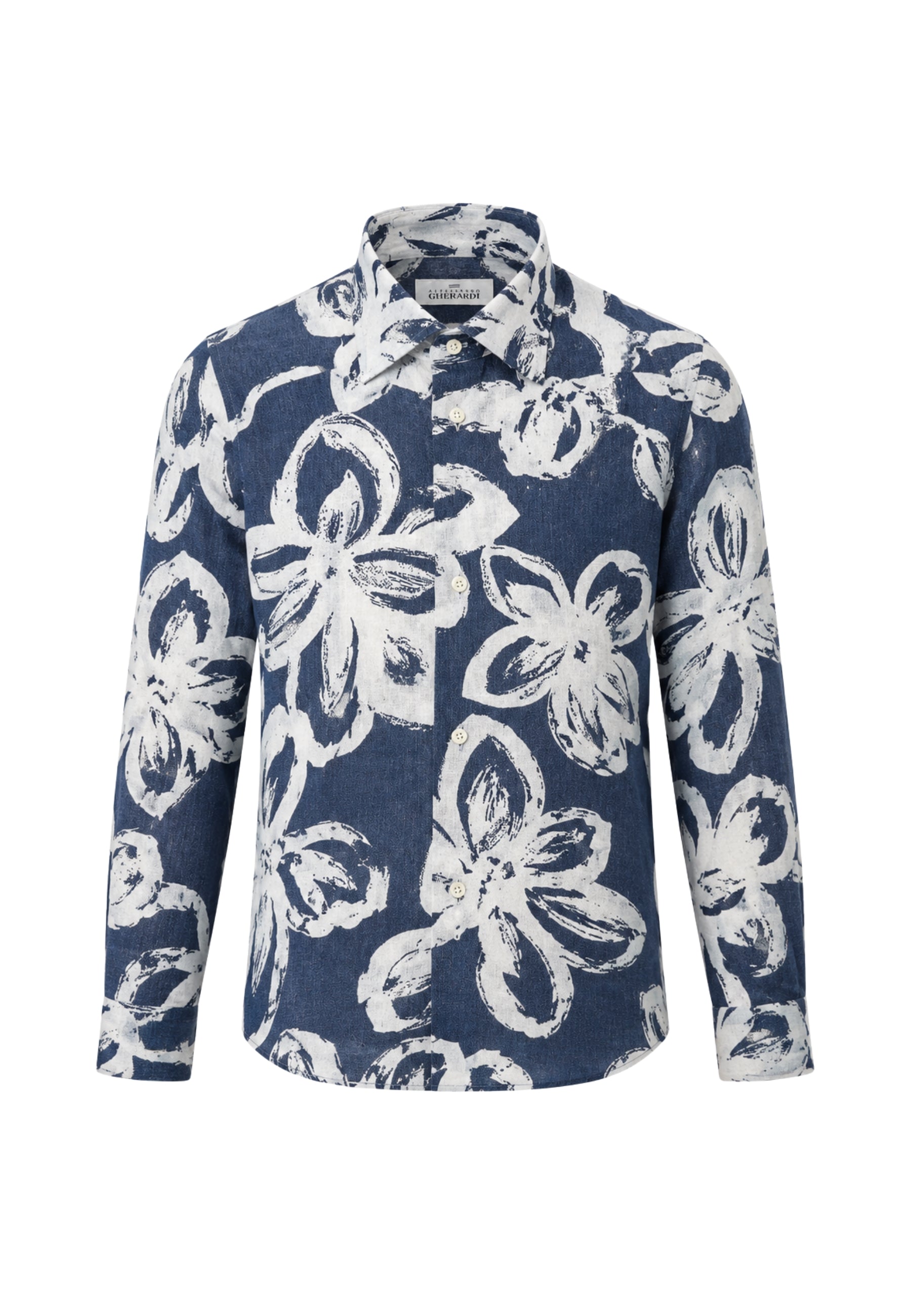 Alessandro Gherardi Camicia Uomo in Cotone e Lino con Fantasia Floreale 