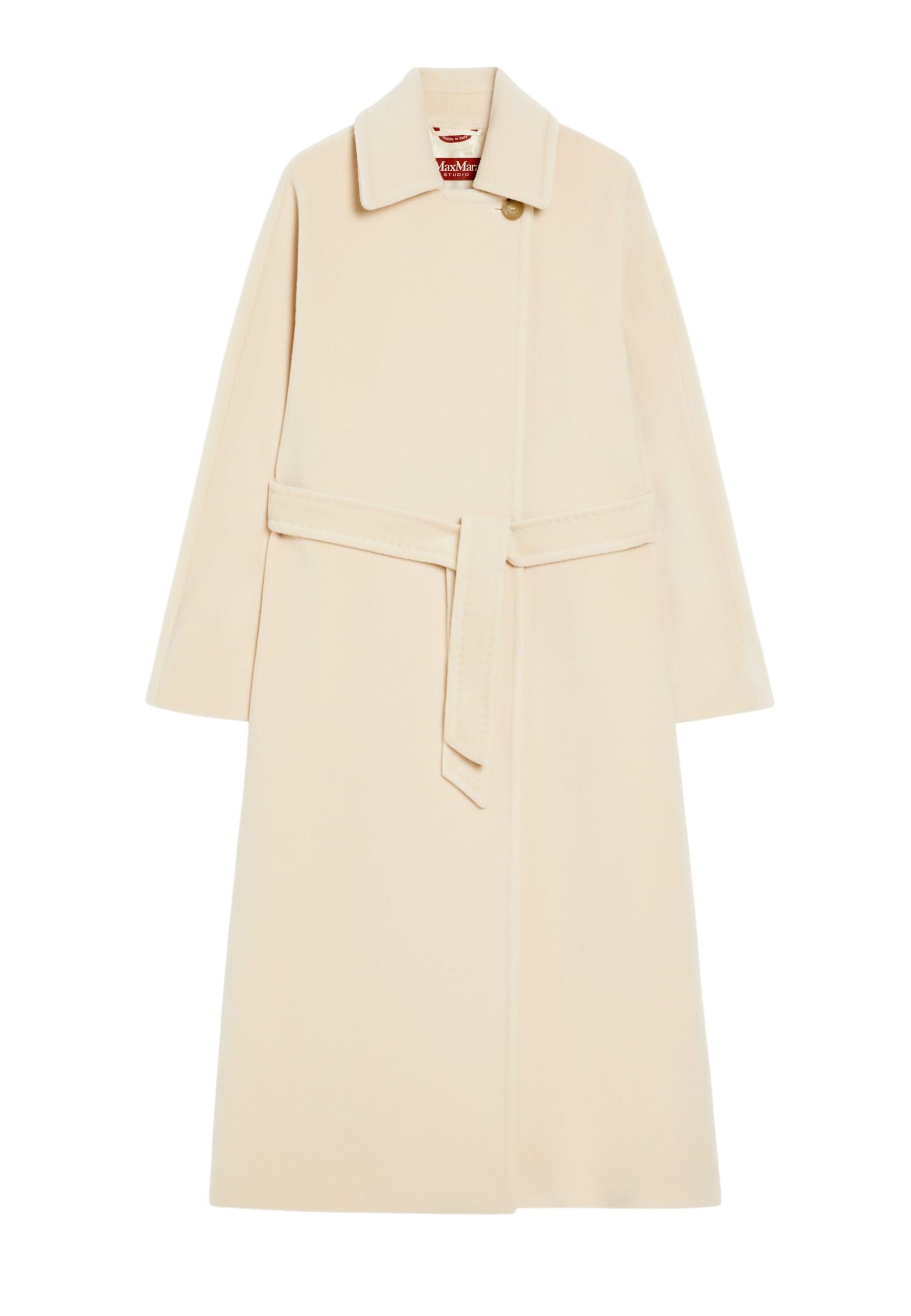 Max Mara Studio - Cappotto lungo in panno di castoro di pura lana vergine con cintura 