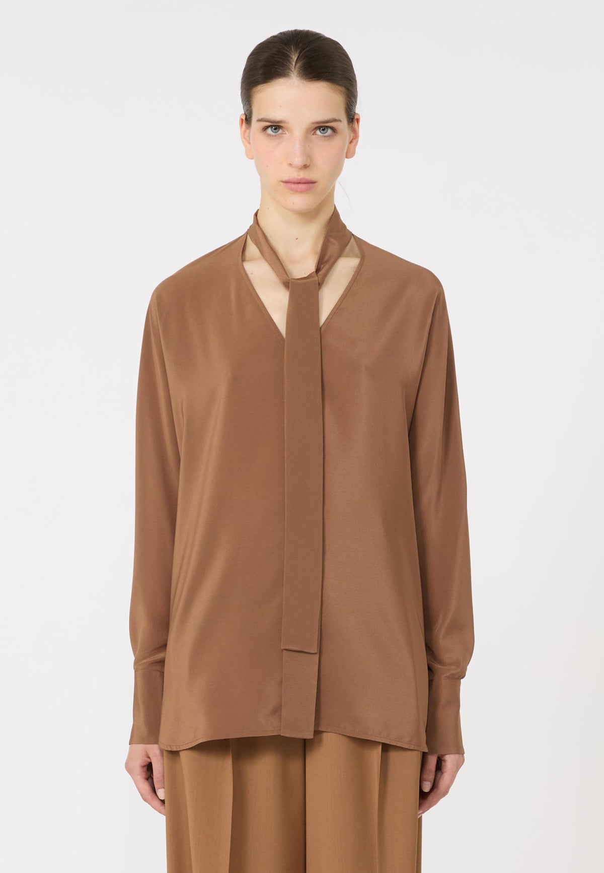 Max Mara - Blusa in Crêpe de Chine di Seta con Fusciacca 