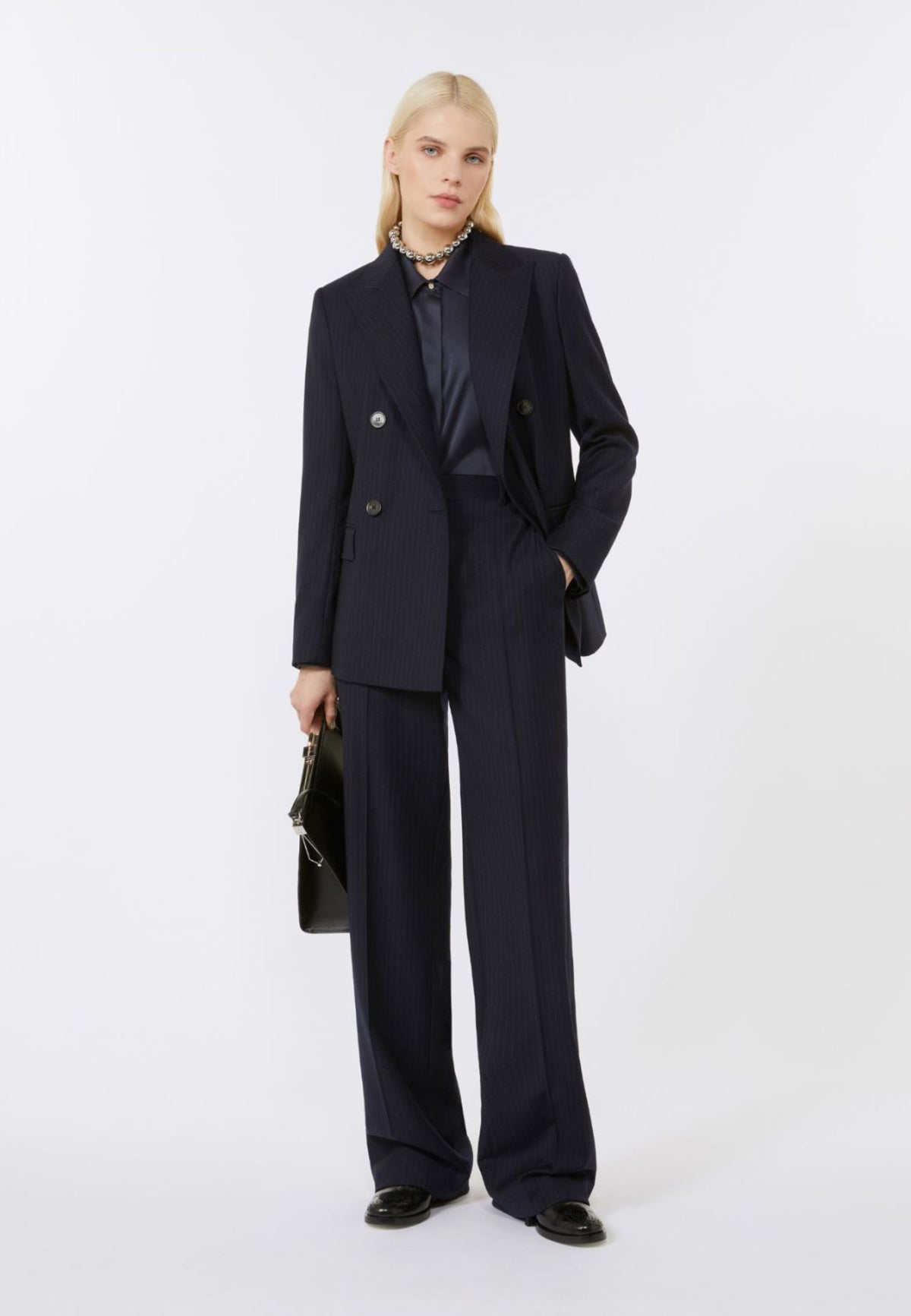 Max Mara Studio Pantalone in flanella di lana stretch gessata 