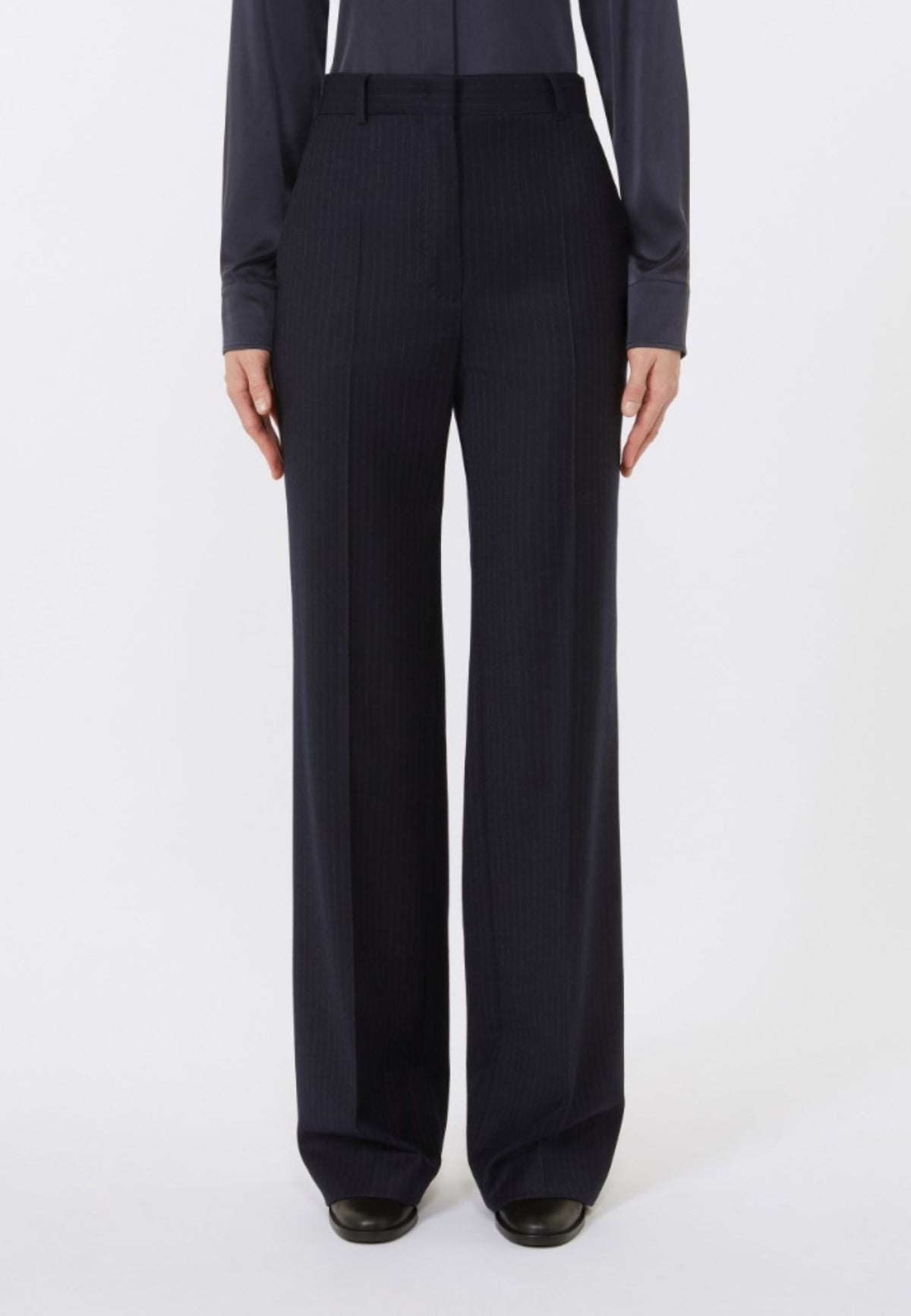 Max Mara Studio Pantalone in flanella di lana stretch gessata 
