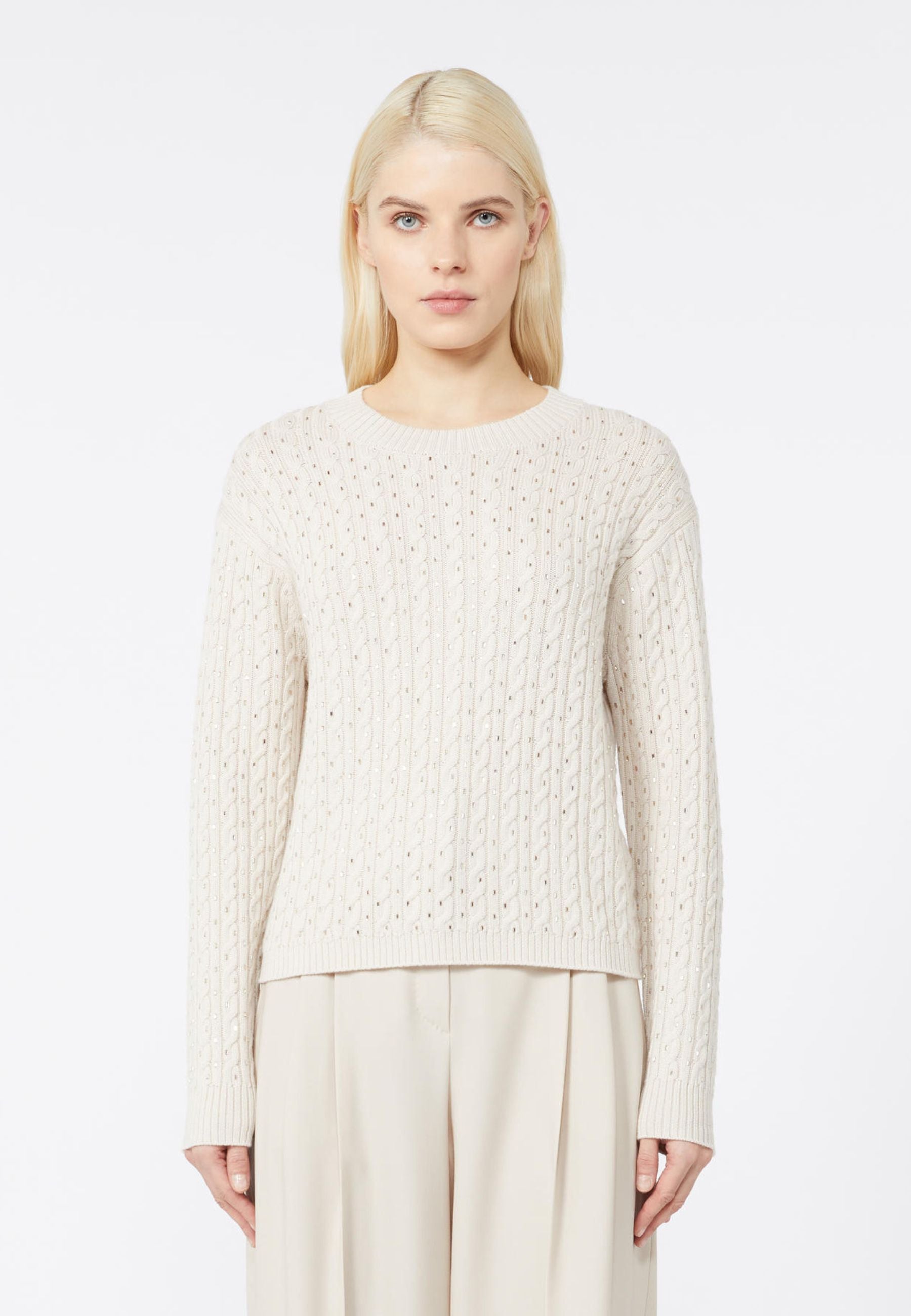 Maglia girocollo in lana con ricami 