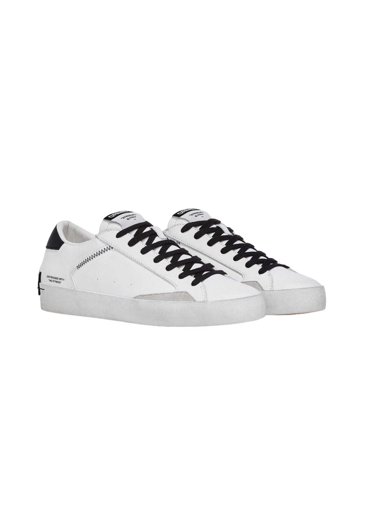 Crime London Distressed White-Black - Sneaker Uomo in Pelle Made in Italy 