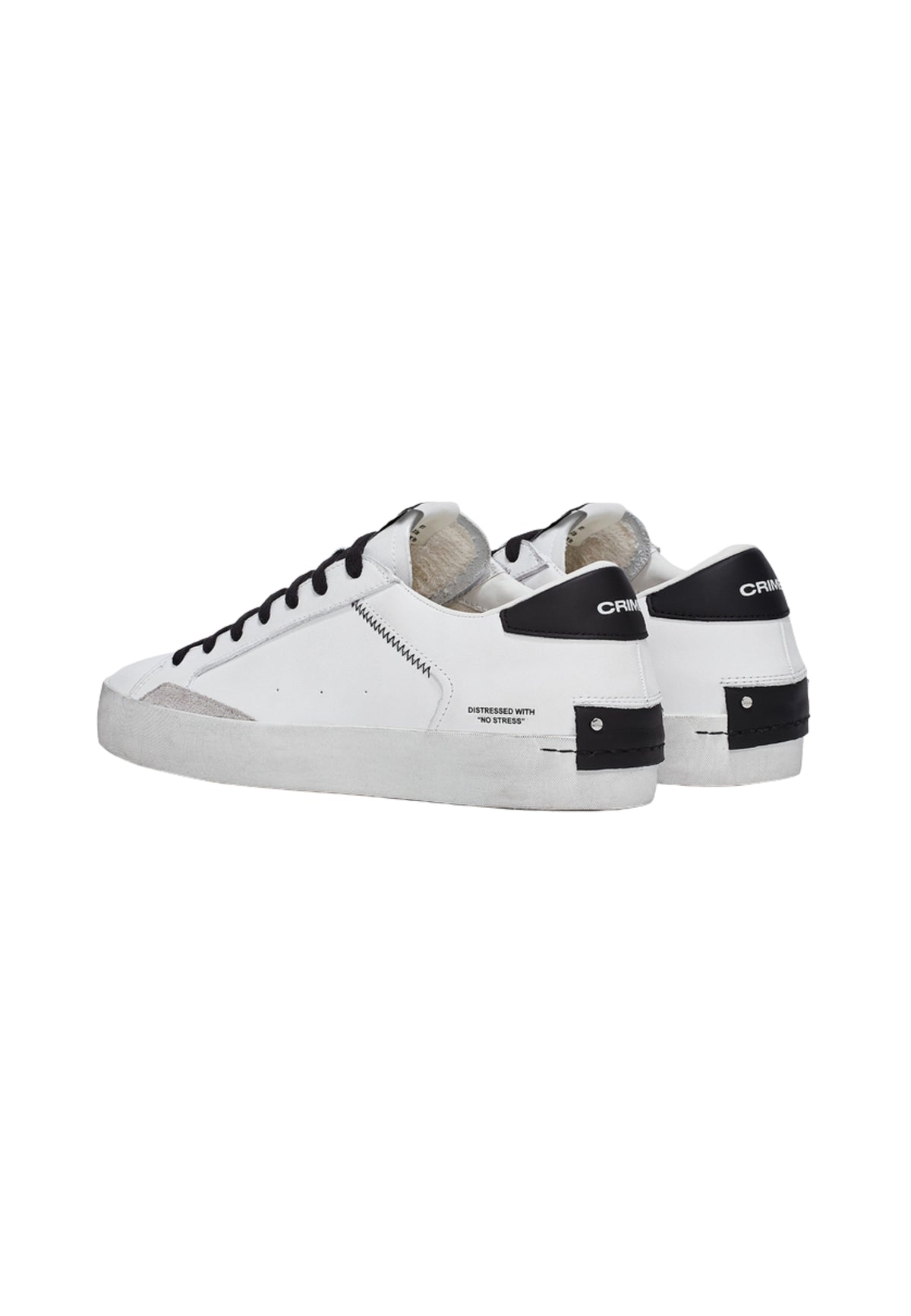 Crime London Distressed White-Black - Sneaker Uomo in Pelle Made in Italy 
