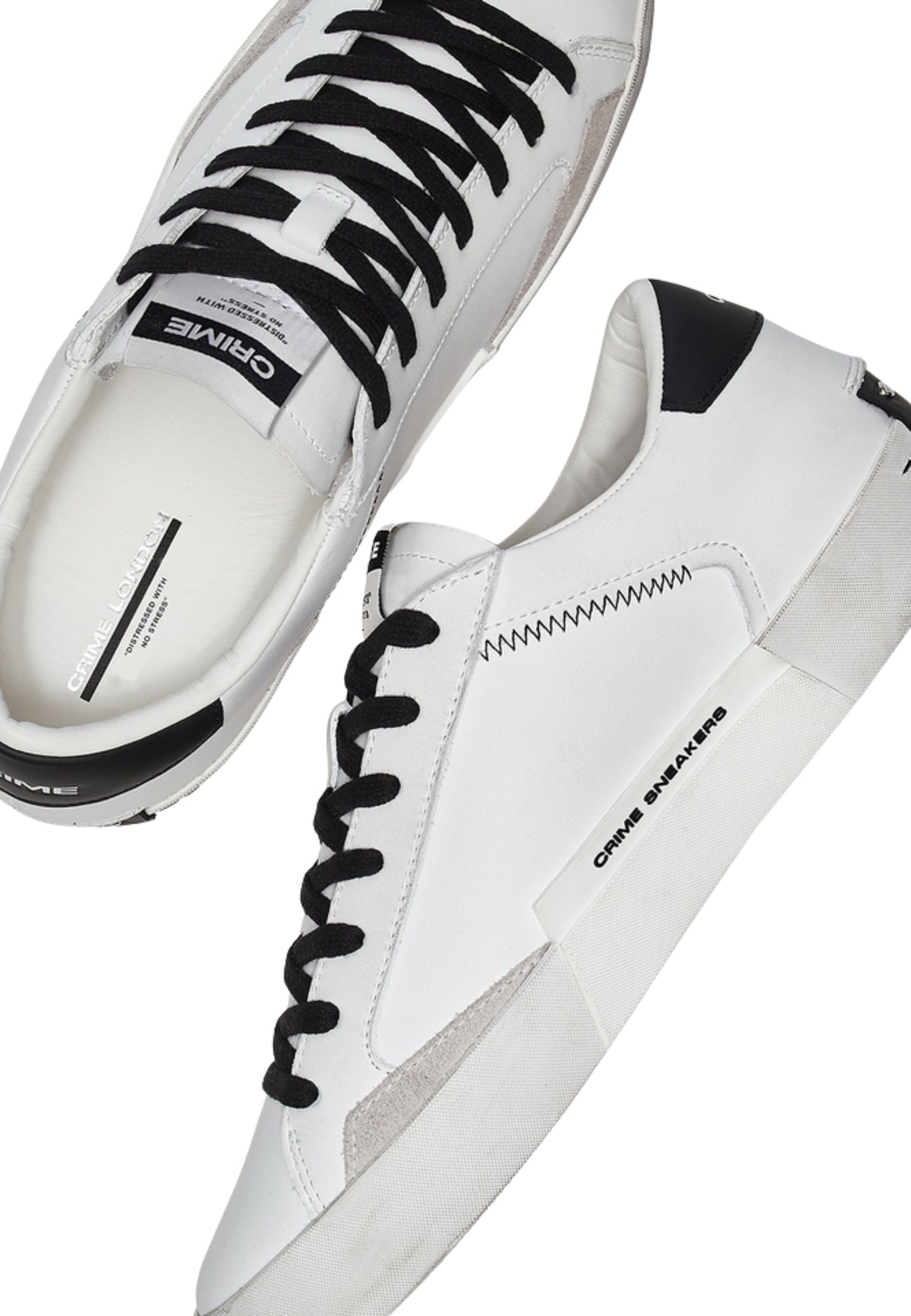 Crime London Distressed White-Black - Sneaker Uomo in Pelle Made in Italy 