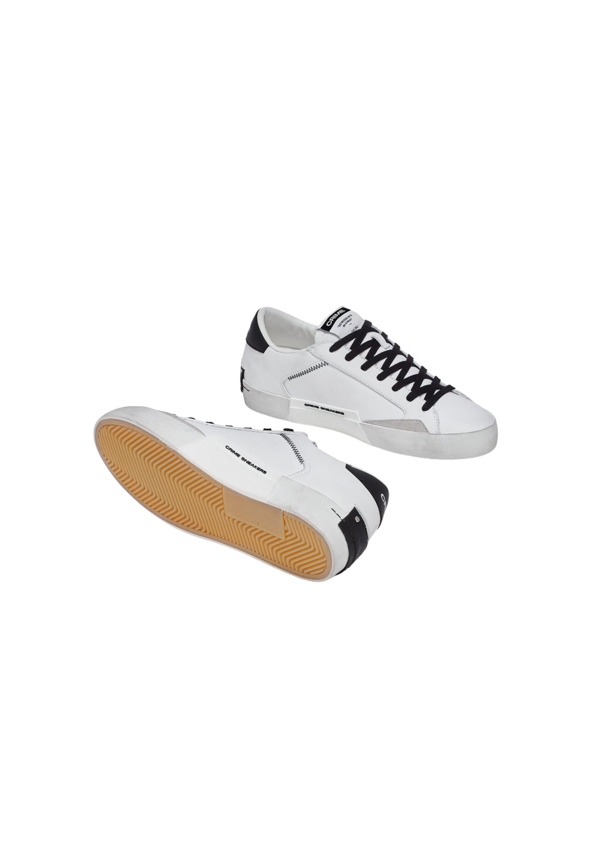 Crime London Distressed White-Black - Sneaker Uomo in Pelle Made in Italy 