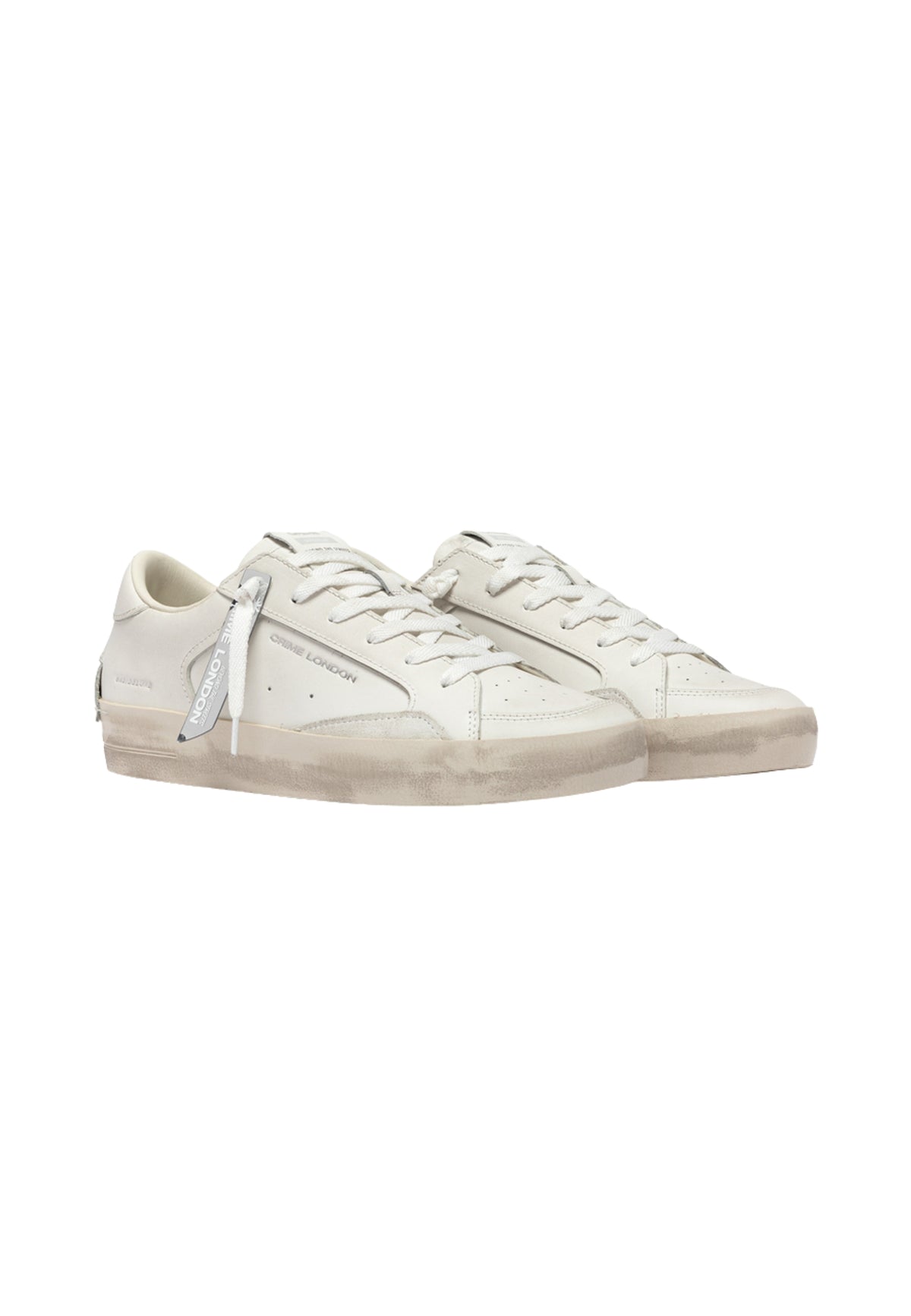 Crime London SK8 Deluxe All White - Sneaker Uomo in Pelle Made in Italy 