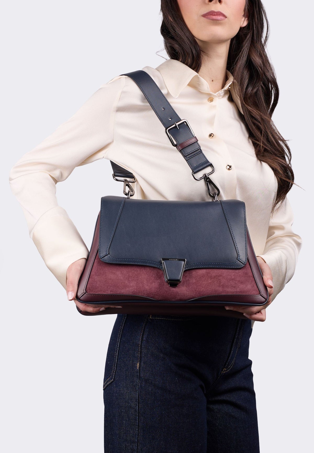 Cromia Rumi Borsa con Pattina in Pelle e Camoscio - Amaranto 
