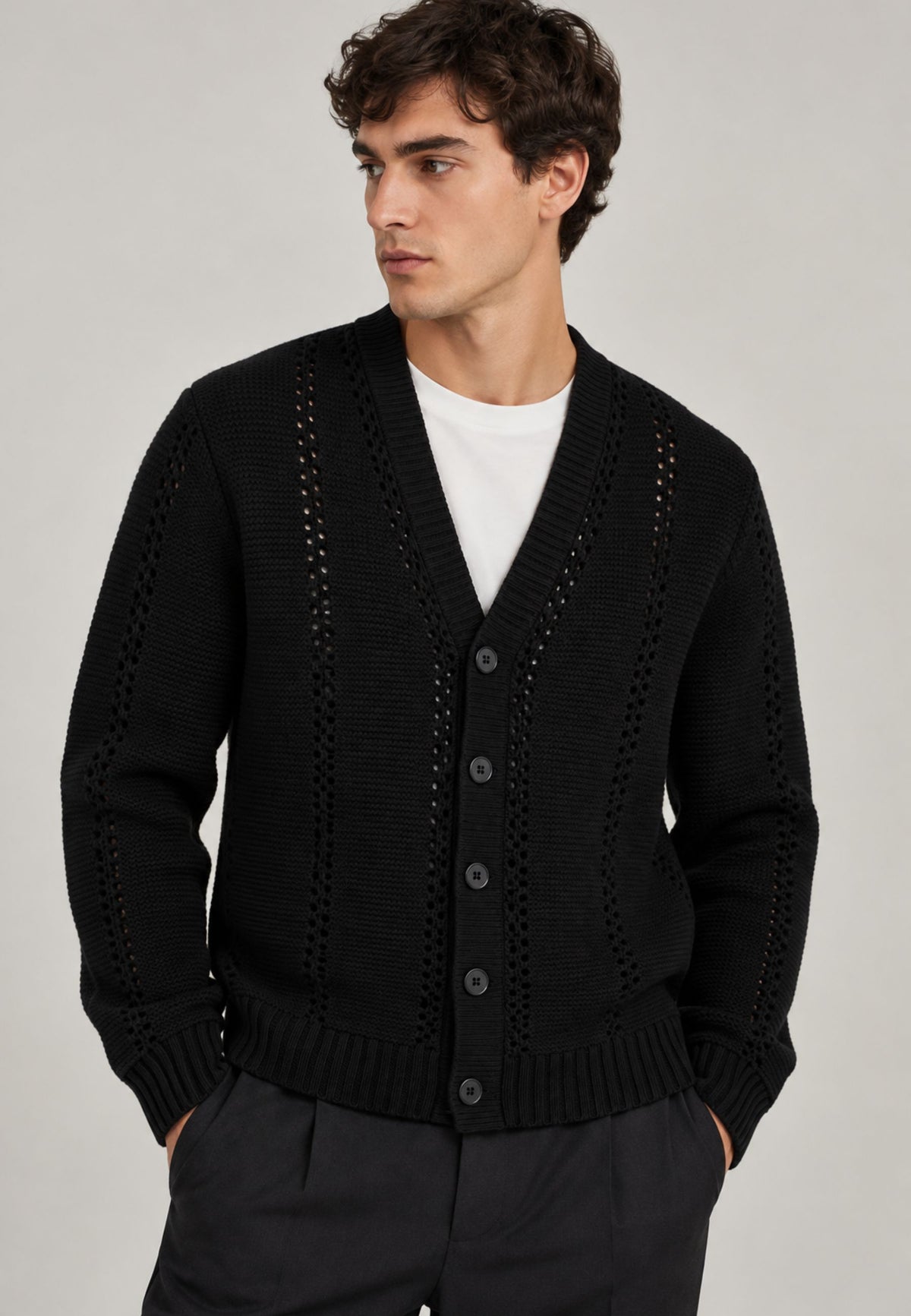 Daniele Fiesoli - Cardigan in Pura Lana Merino a Punto Legaccio e Traforo 