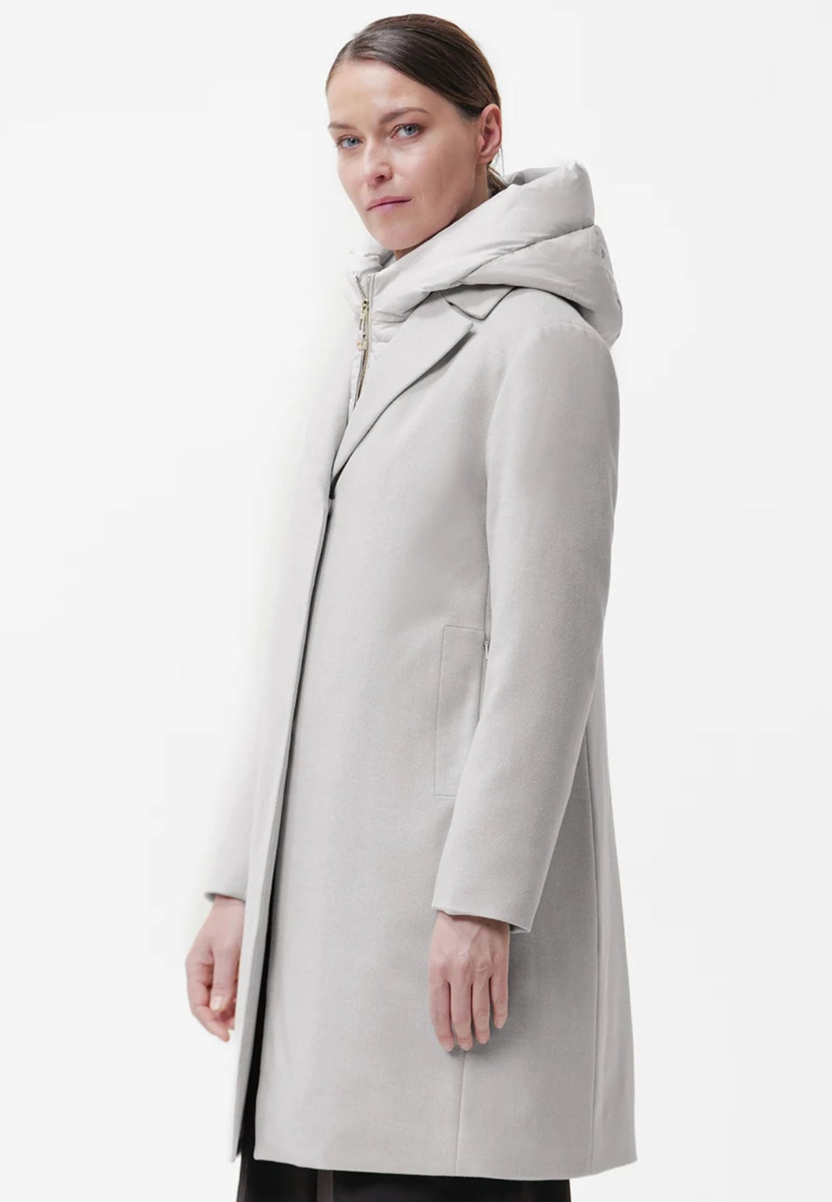 DUNO ARTEMIDE - Cappotto Donna in Lana Tecnica con Pettorina Removibile e Cappuccio 