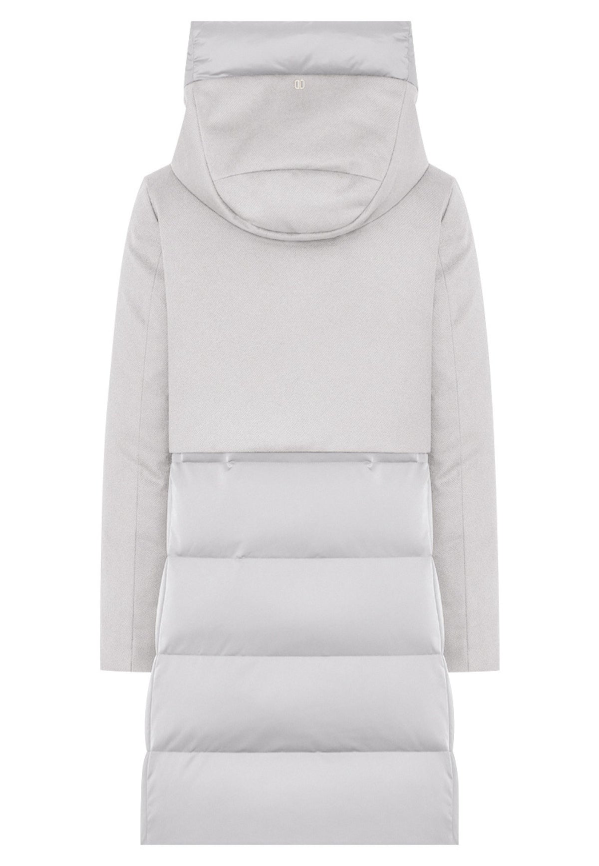 DUNO - Piumino lungo bi-materiale con cappuccio 