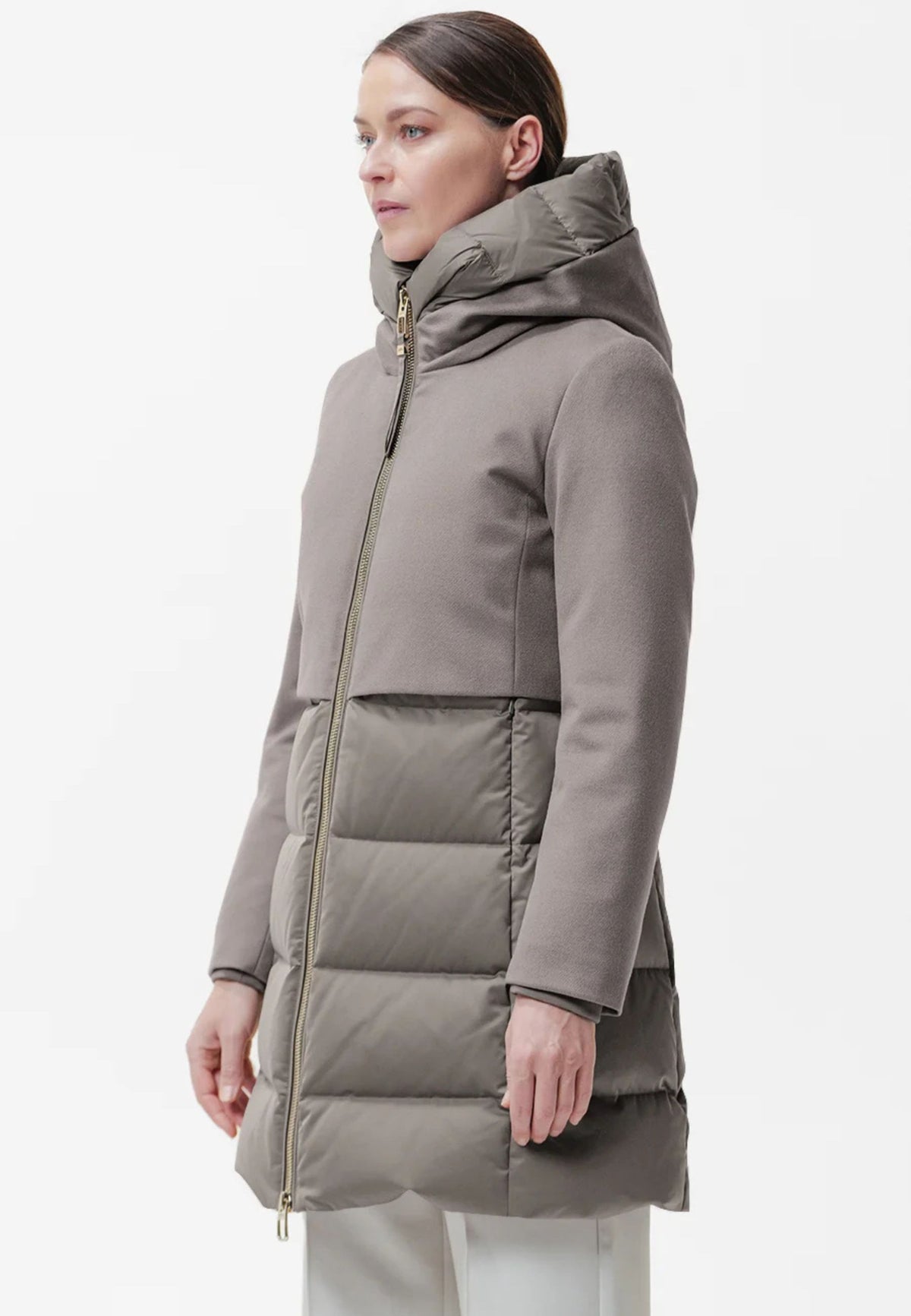 DUNO BALLON X - Piumino Lungo Donna Bi-Materiale con Cappuccio 